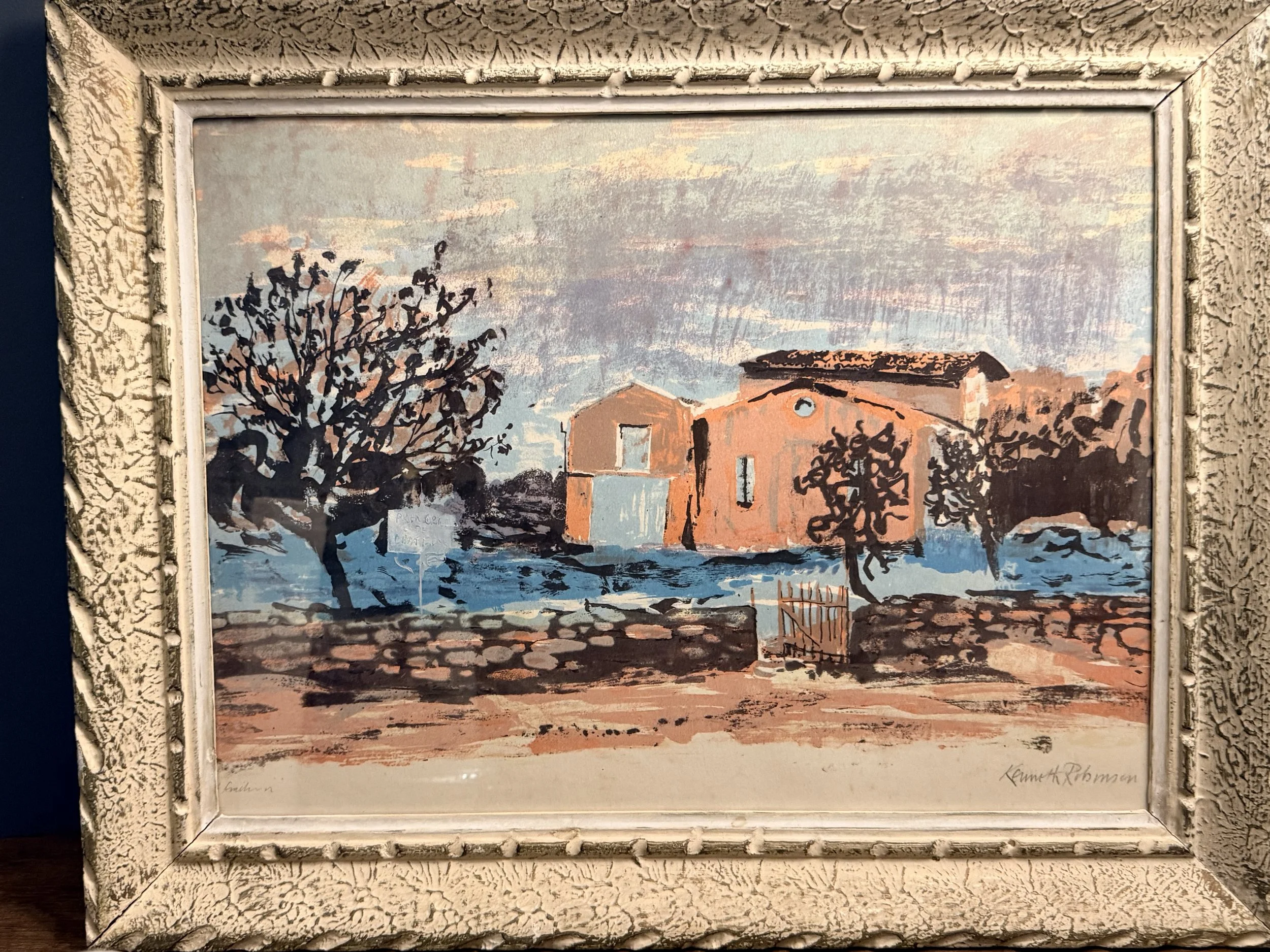 Stunning Lithograph of houses 70 x 52 cm 1950’s