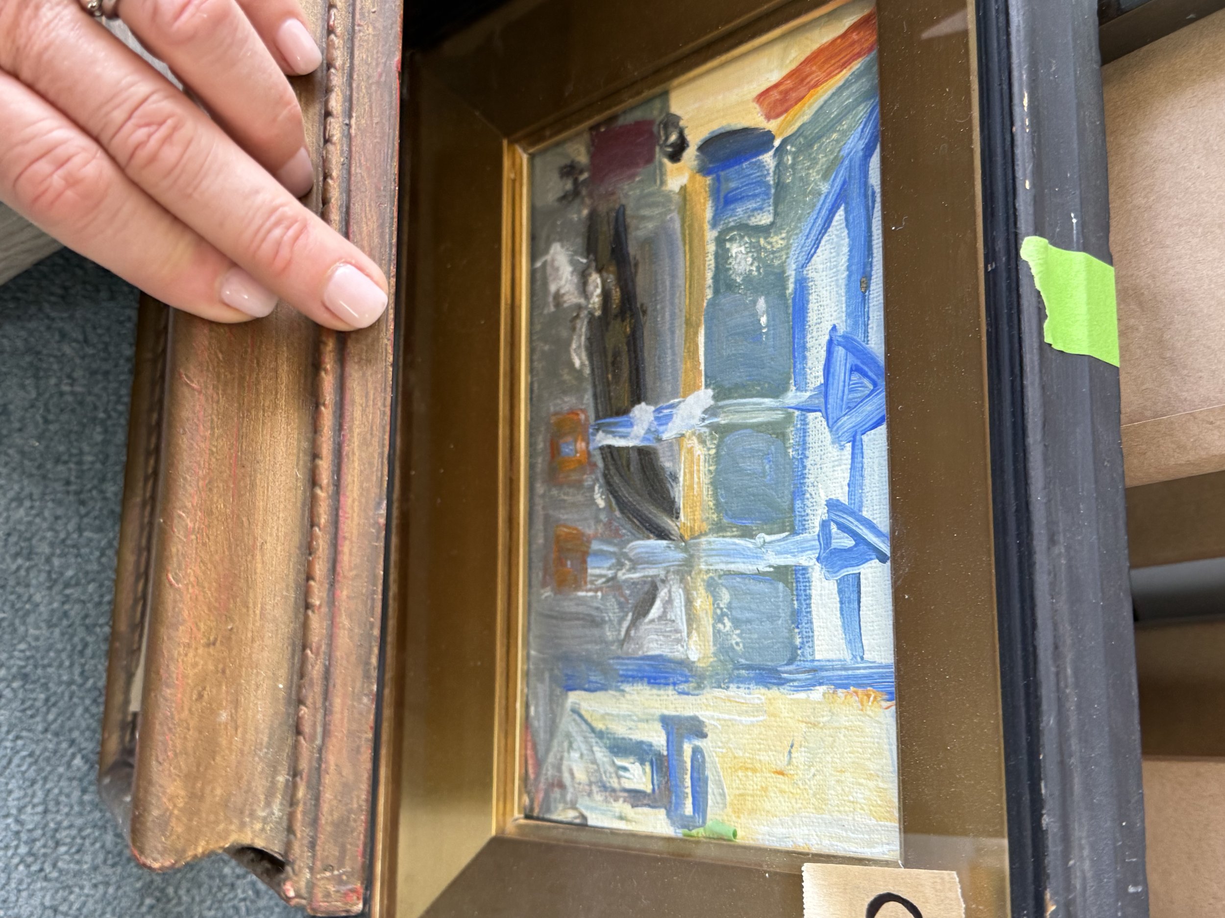 Doreen Heaton (B.1930) - Abstract -dog at the bus stop