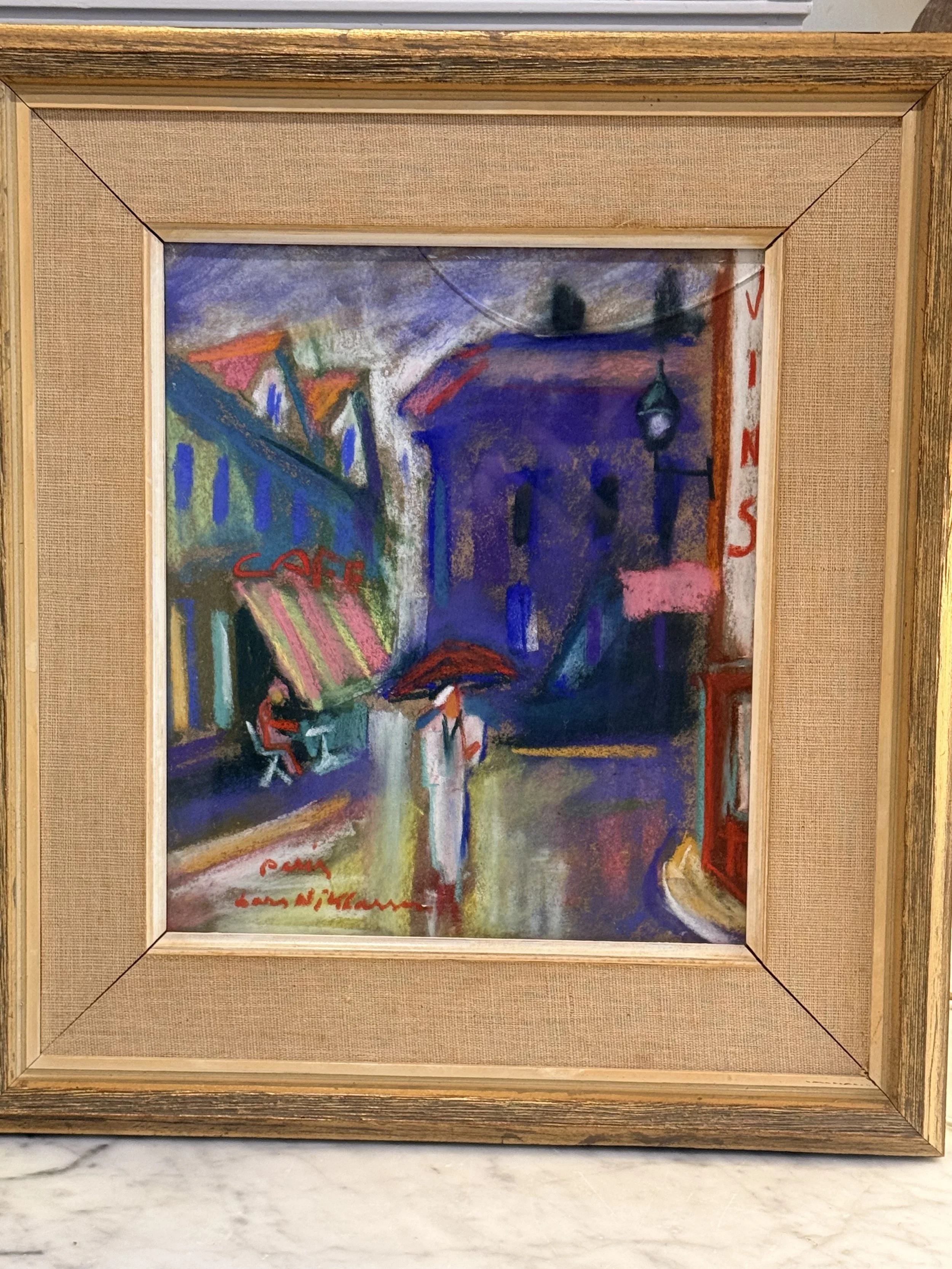 Parisian Street Scene - Vintage Pastel Art