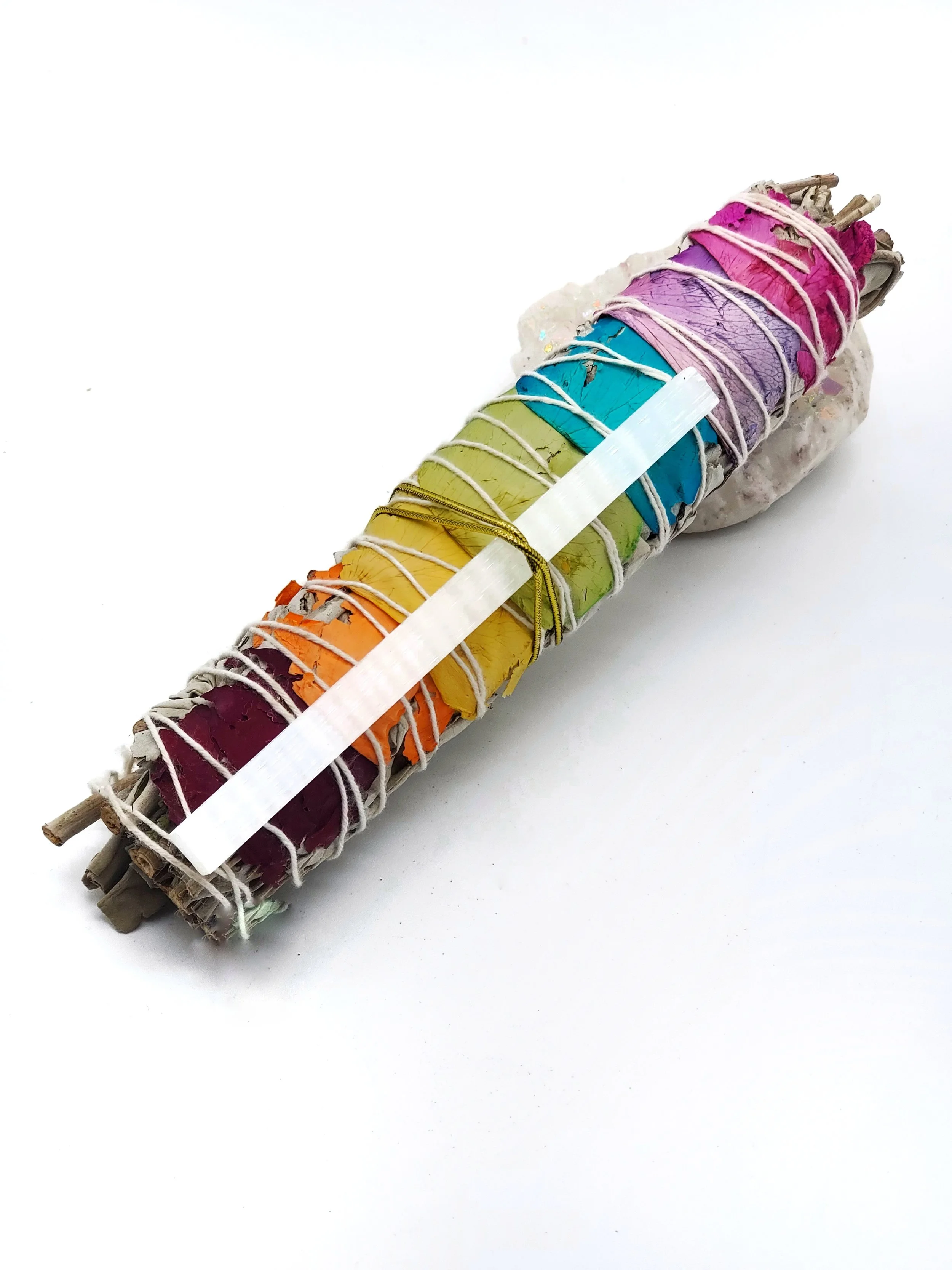 Bâton de sauge & selenite - Couleur 7 chakras