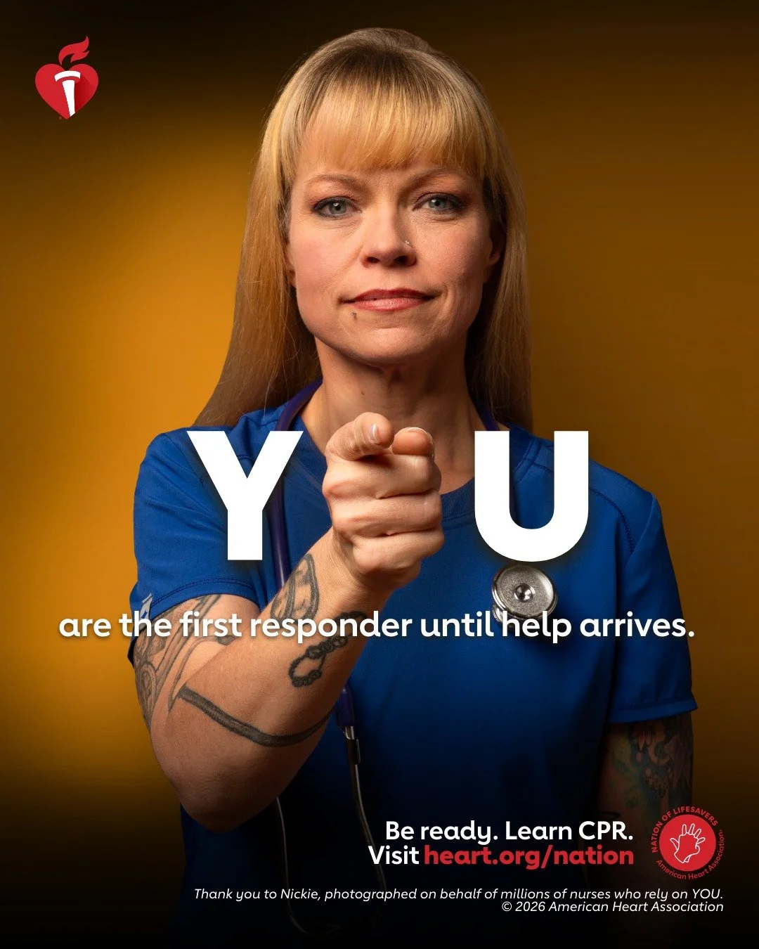 It's Heart Month. Did you know that 3 out of 4 of cardiac arrests that happen outside of a hospital happen at home. You can
be the first responder for someone you love. Learn the two steps of Hands-Only CPR
and be ready.
If a teen or adult collapses,