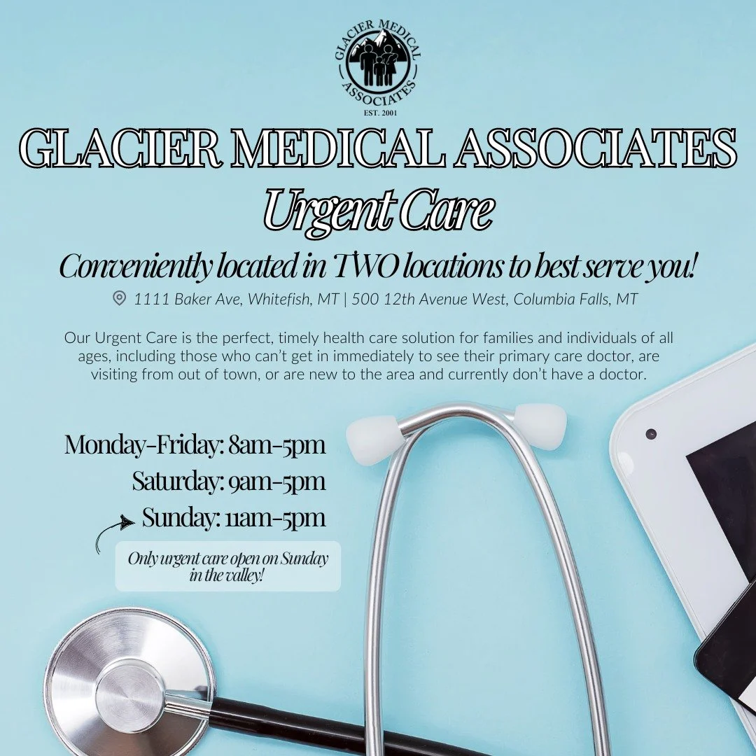 Feeling under the weather or need quick medical attention? Visit us at Glacier Medical Associates, in both Whitefish and Columbia Falls! 🌟 Our caring team is here to provide fast, quality care without the long wait. From minor injuries to illnesses,