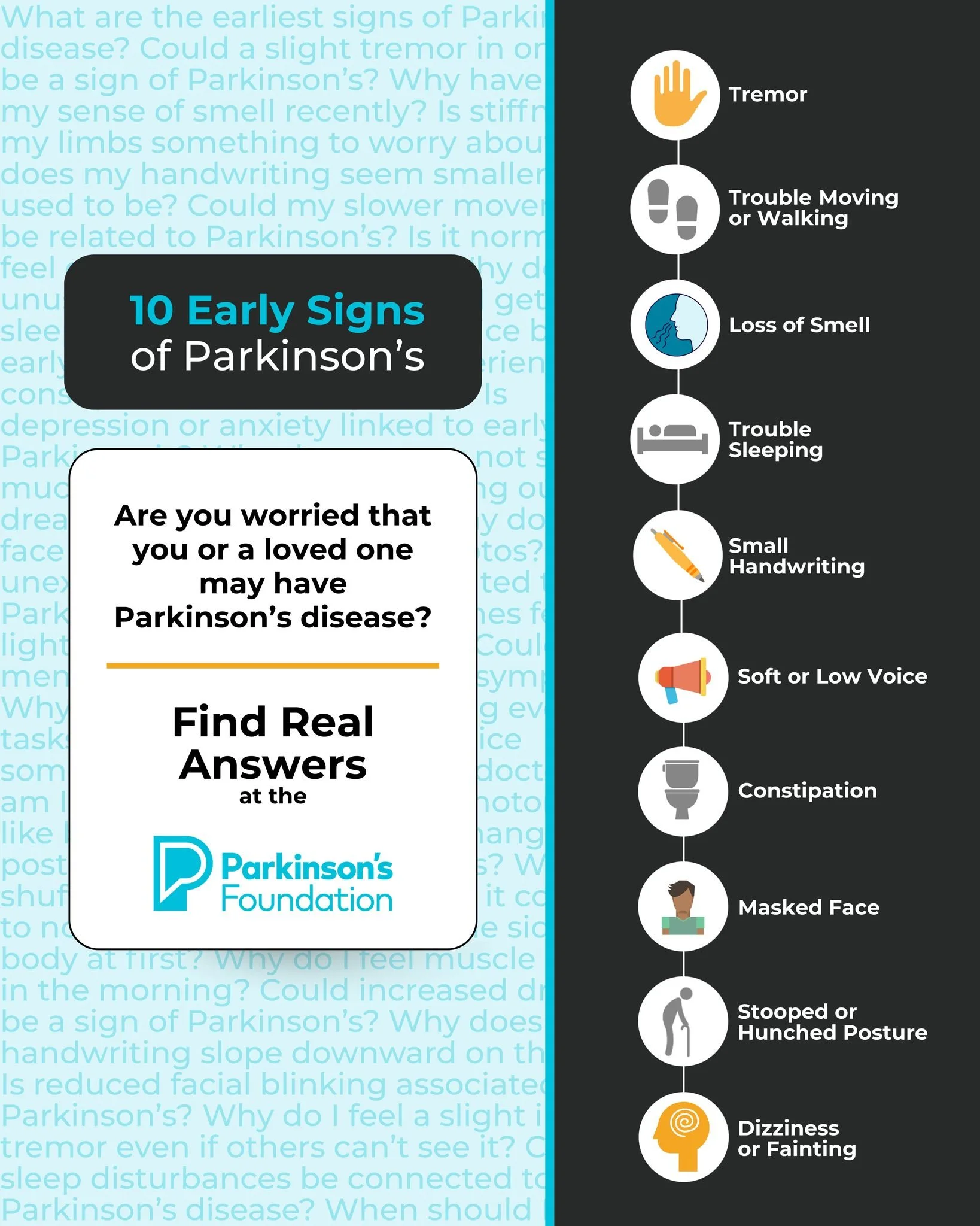 One unexplained symptom can lead to many more questions, but you don&rsquo;t have to face this uncertainty alone. 
 
No single one of these 10 early signs means that you should worry, but if you have more than one sign, you should consider making an 