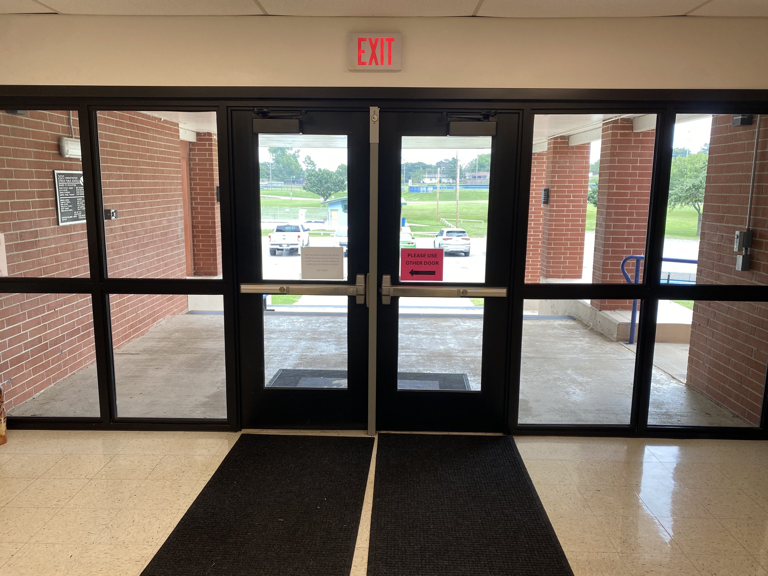 Ballistic school vestibule with reinforced entry system, ballistic wall panels, and TAG Mobile for layered school safety