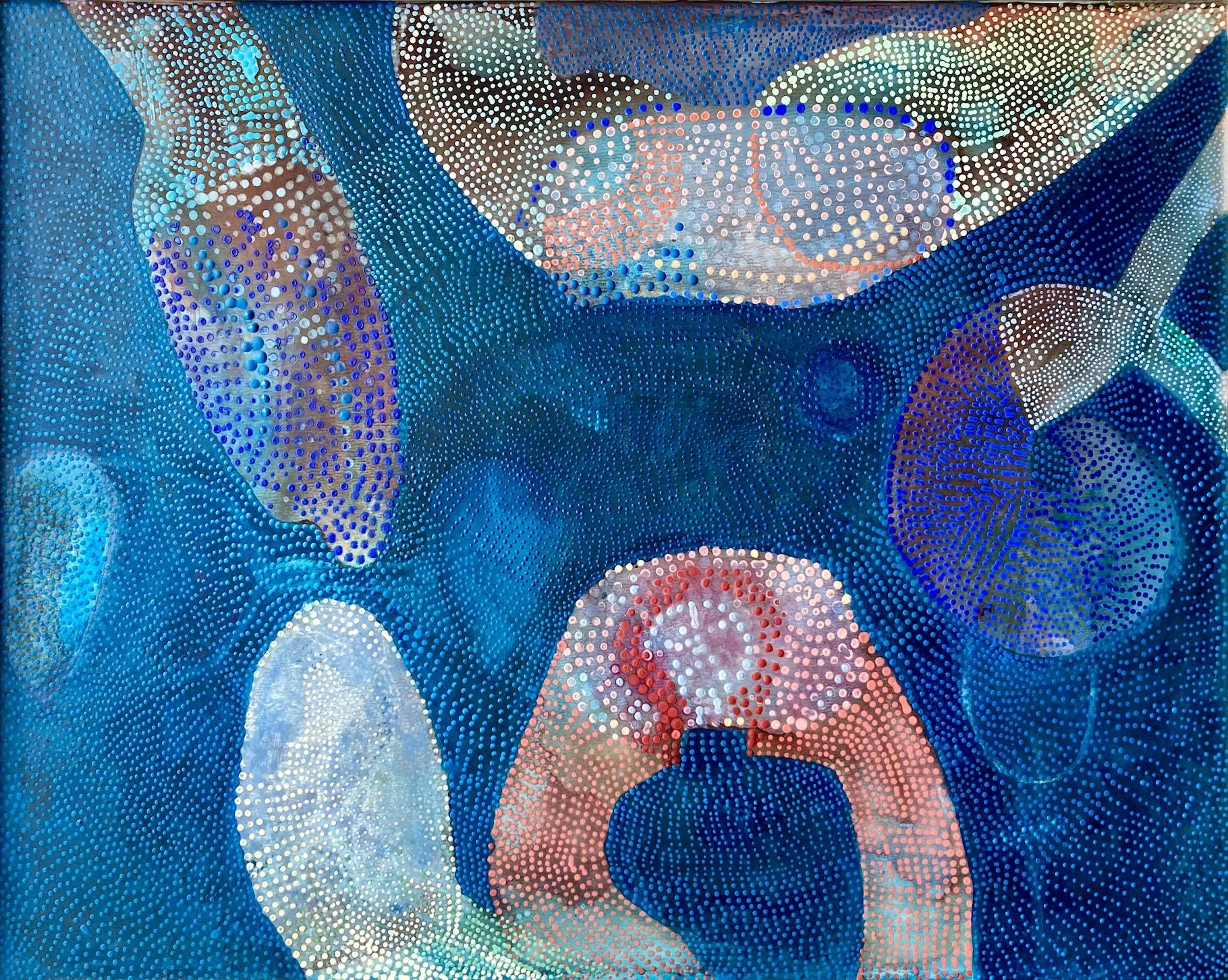 Dream Fields- a Neo-Pointilism painting, acrylic on framed panel - 15x18