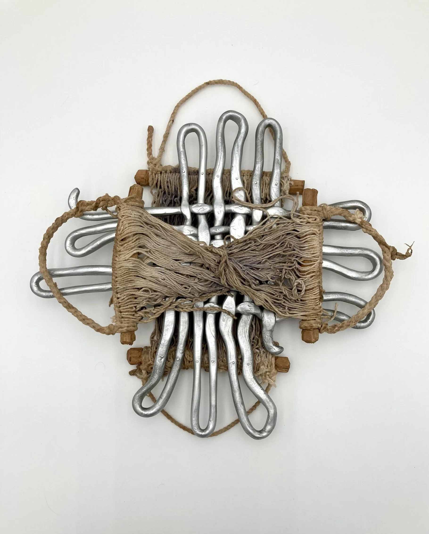 Triple Deluxe- Heddle and woven aluminum clay -13x13x2 