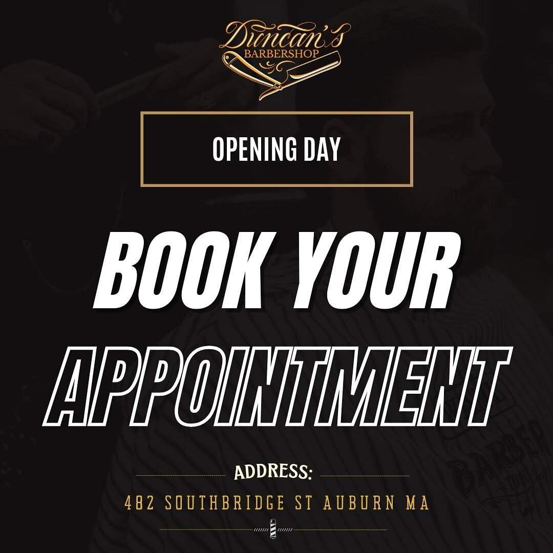 💈 Opening Day 💈  Duncan&rsquo;s Barbershop in Auburn will officially be open for business tomorrow! Visit our website to book your first appointment!