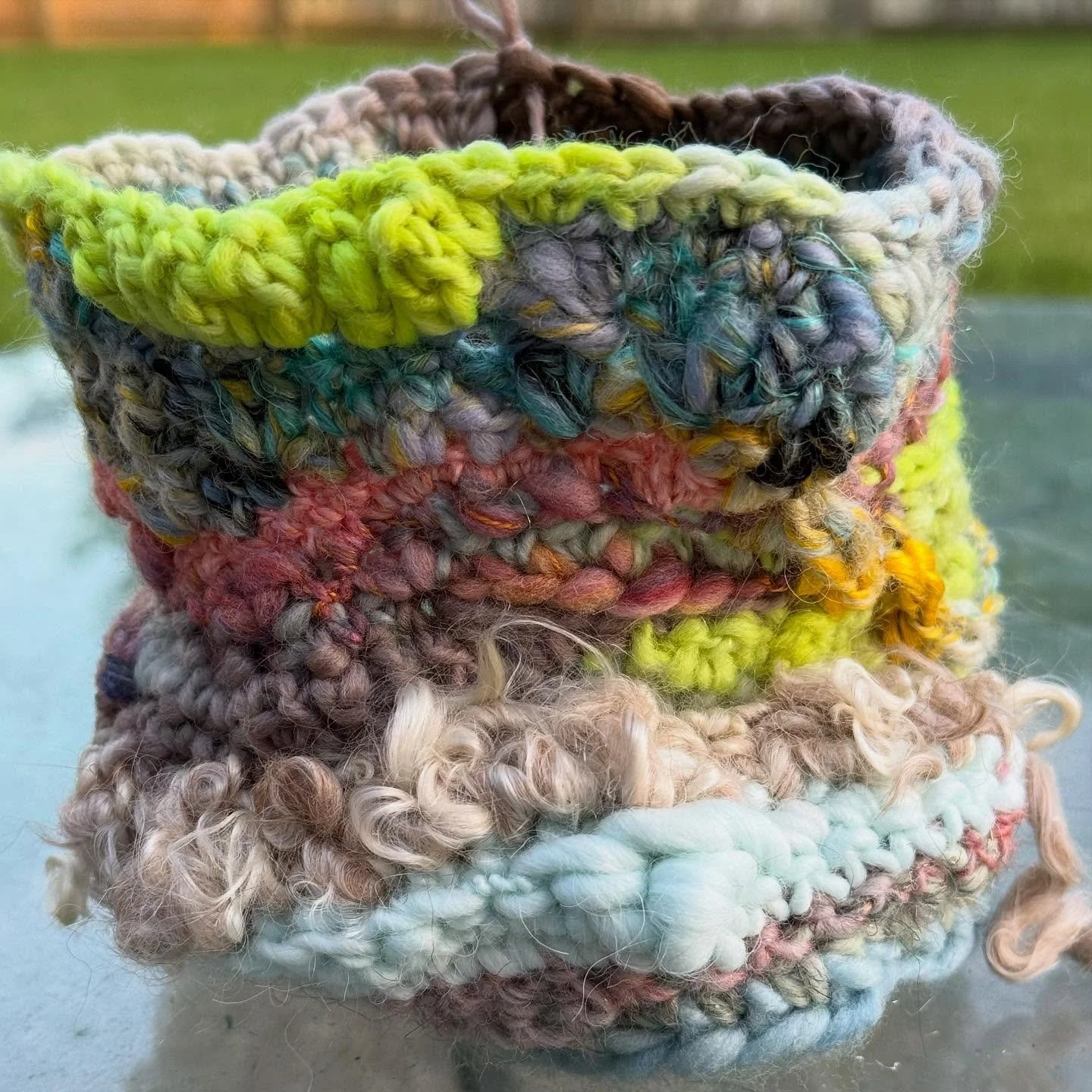 I tend just start crocheting and I follow where the yarn leads me. Lately it seems most of my yarn wants to become some kind of vessel. I am liking the texture and the flow. I&rsquo;ll share when it is finished.