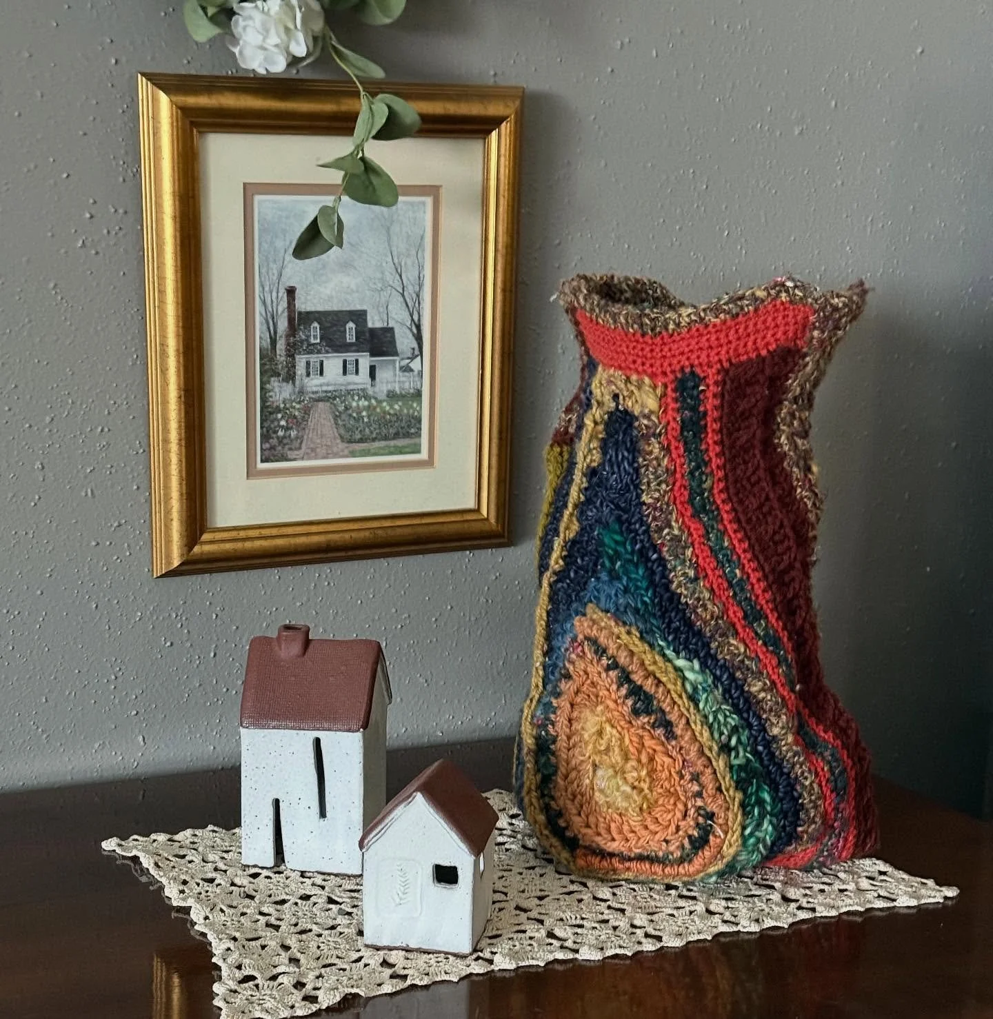 Freeform crochet vessel created with hand spun yarn and commercial yarn. 

I posted this on @spinning_sparrow but it really belongs here. As a freeform crocheter, the ability to create with hand spun yarn transforms my work. I can create the yarn I w