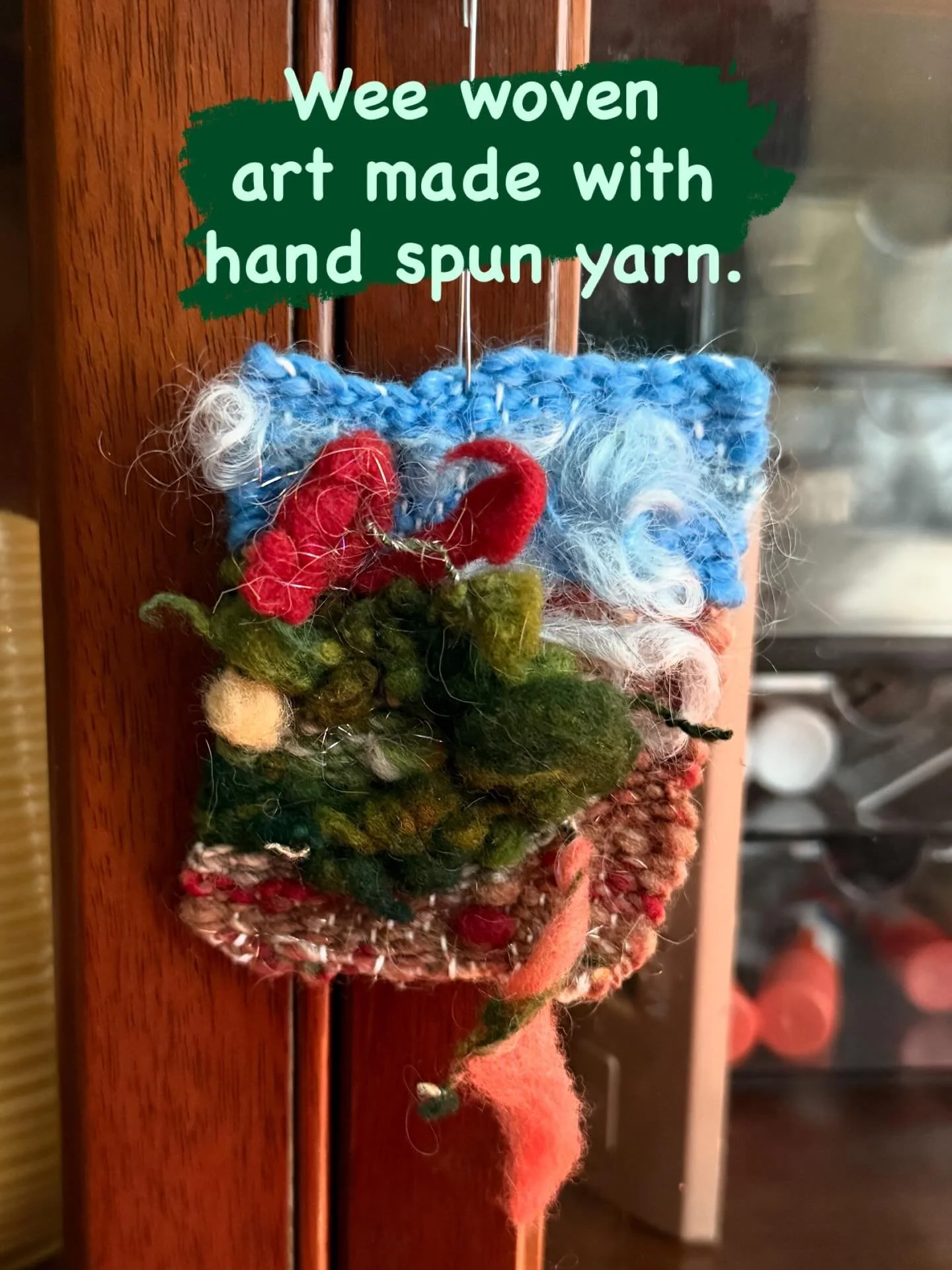 I love small art. I love hand spun yarn. Making yarn brings me such joy and prompts more creativity. It is a beautiful circle of creation. 

During the holidays my making is focused in other directions; however, in the new year the wheel, wool and sp