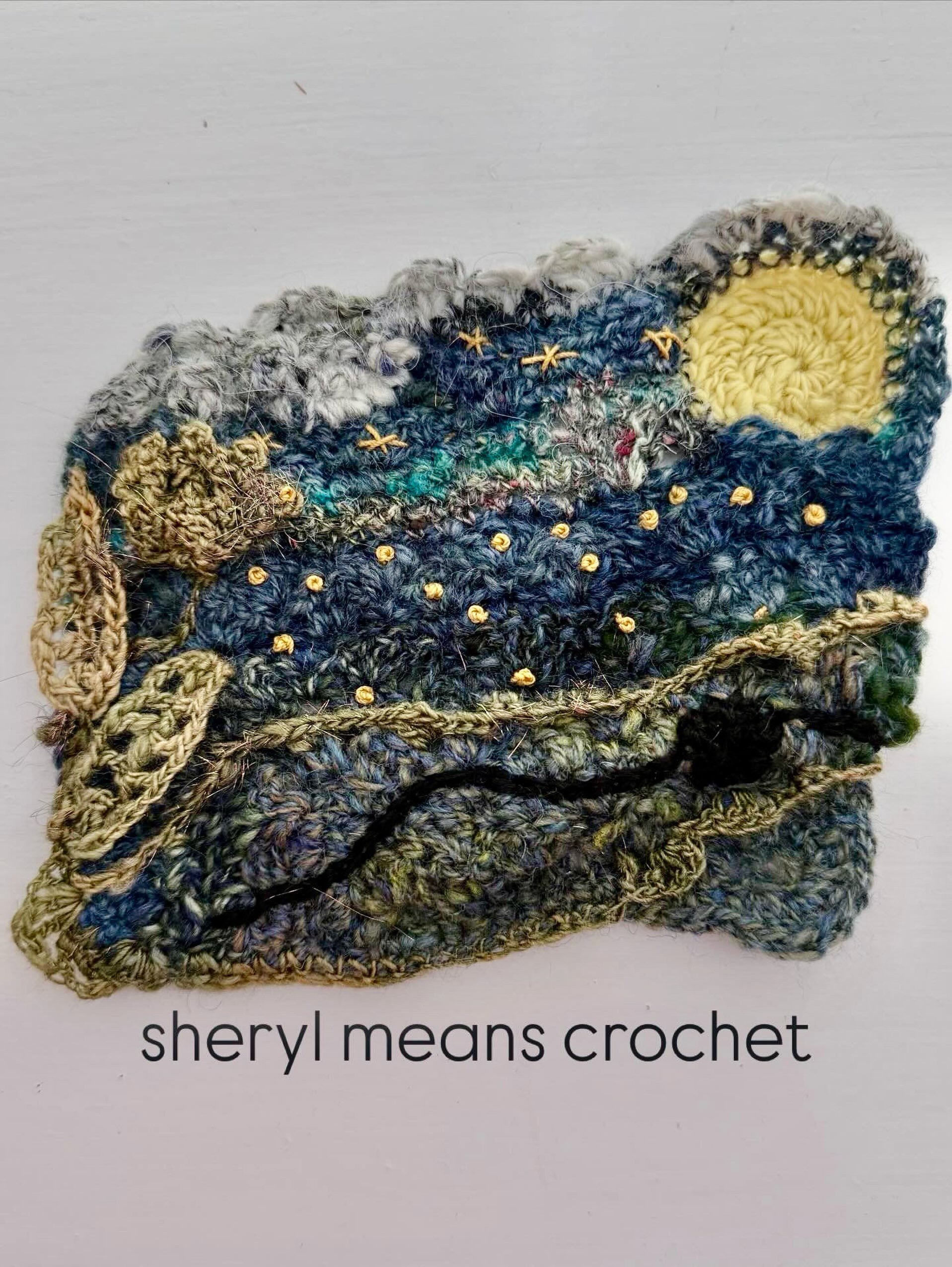 Hand spun yarn and freeform crochet are the perfect artistic combination.