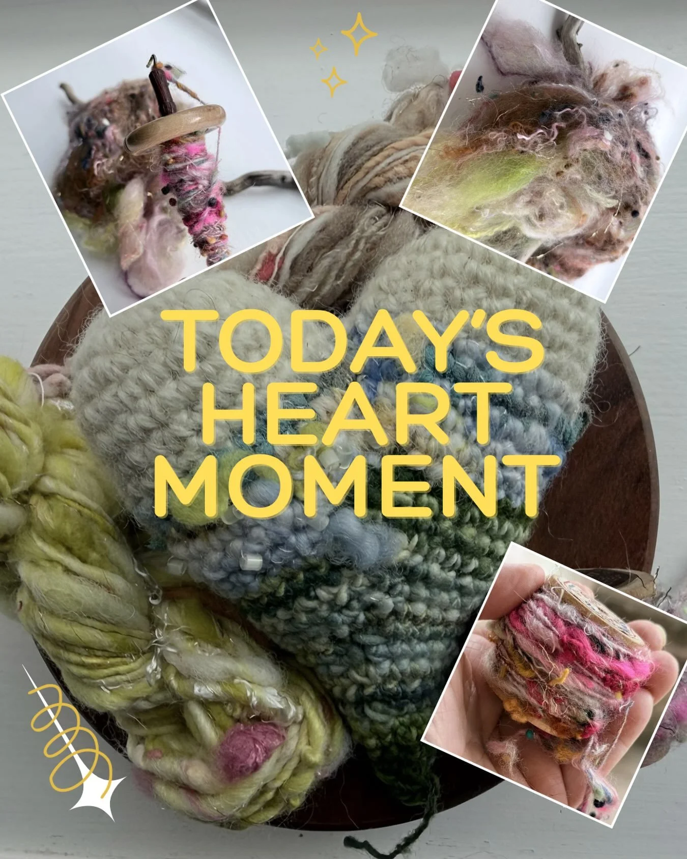I crocheted this heart from hand spun yarn and now I have spun some more to finish embellishing it. I hope to have it finished over the weekend.