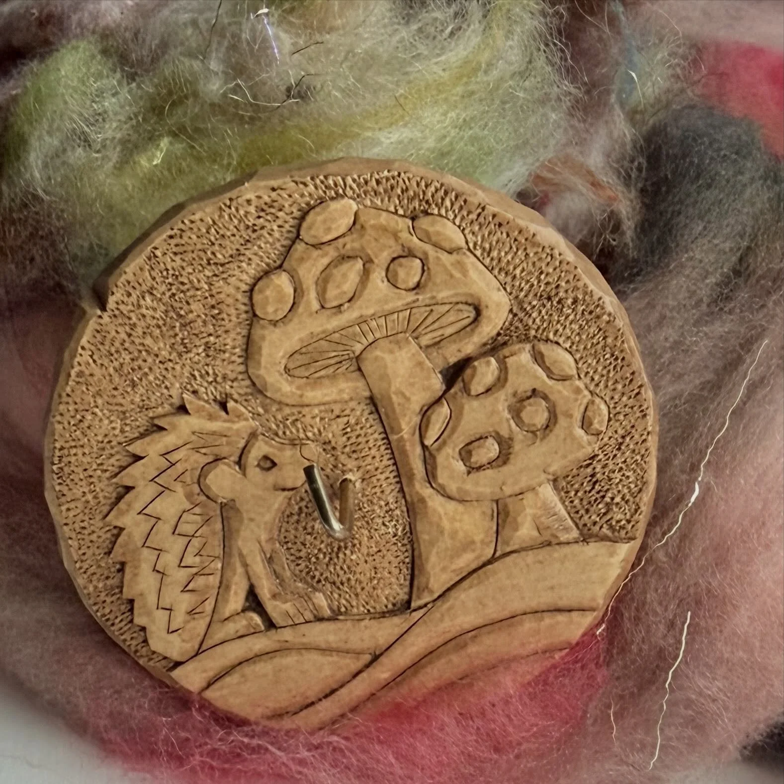 Fiber and spindle for Day 2 and beyond. The plan is to spin singles from the top and the art batt then ply them together. For me Tour D&rsquo; Fleece will be about experimentation with spindle spinning. I will be using my fabulous spindle by the very