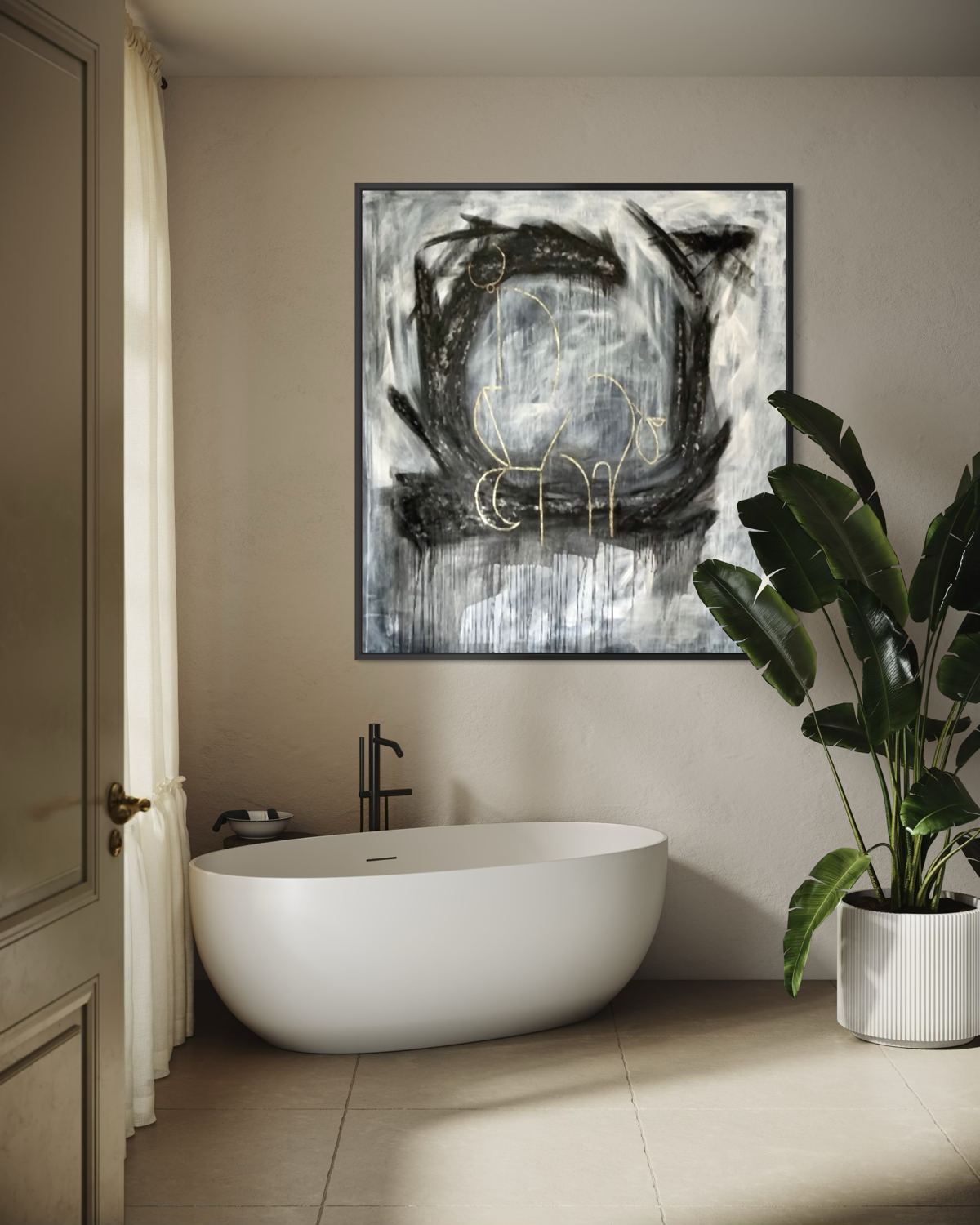 Gold-Bull-Outline-Swirl-painting-interior-paul-zepeda.PNG