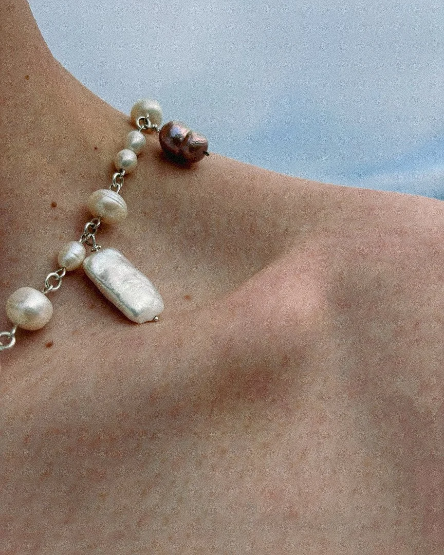 collab bellisgirl x miguel, pearl necklaces, handmade