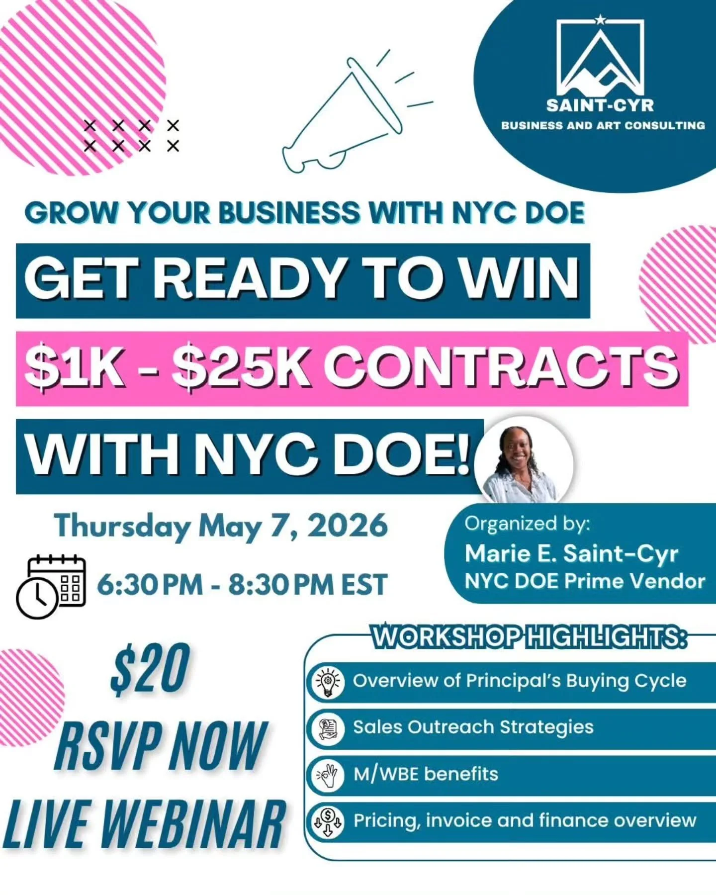 ➡️Get ready to win $1K - $25K with NYC DOE as a Non-Contracted Vendor! This event is organized by Marie Saint-Cyr, a prime vendor for NYC DOE!

➡️To engage in business with New York City's public schools, it is crucial to understand the organizationa