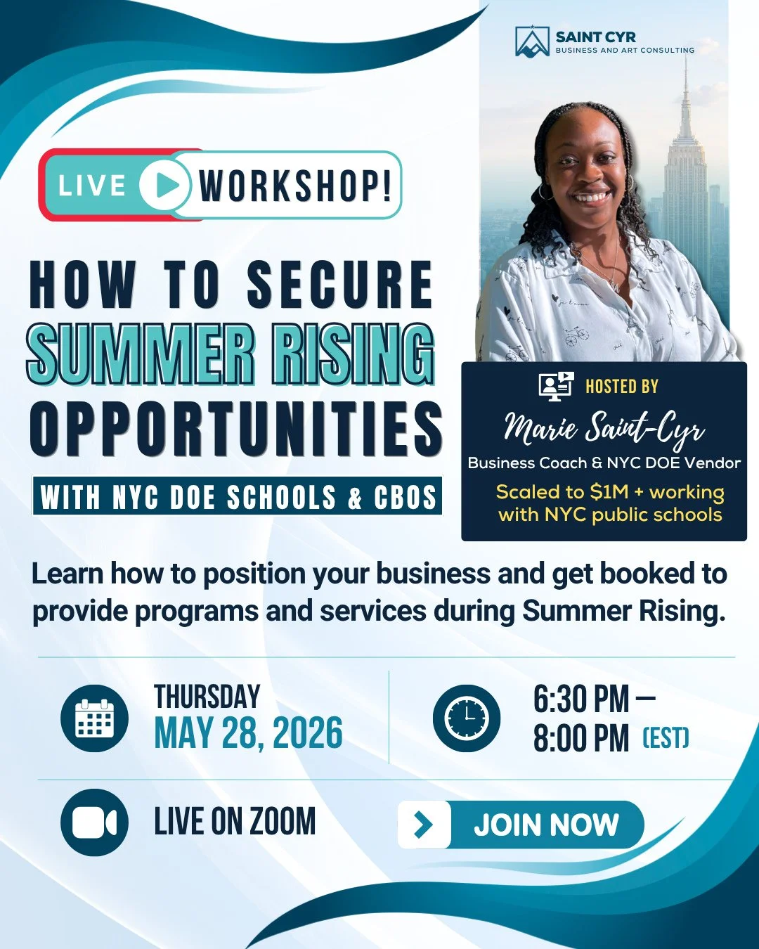 Due to popular demand, I&rsquo;ll be hosting a new webinar: ⁠
🎓 How to Secure Summer Rising Opportunities with NYC DOE Schools &amp; CBOs!⁠
Summer Rising can be a great opportunity for vendors offering enrichment programs, workshops, arts education,
