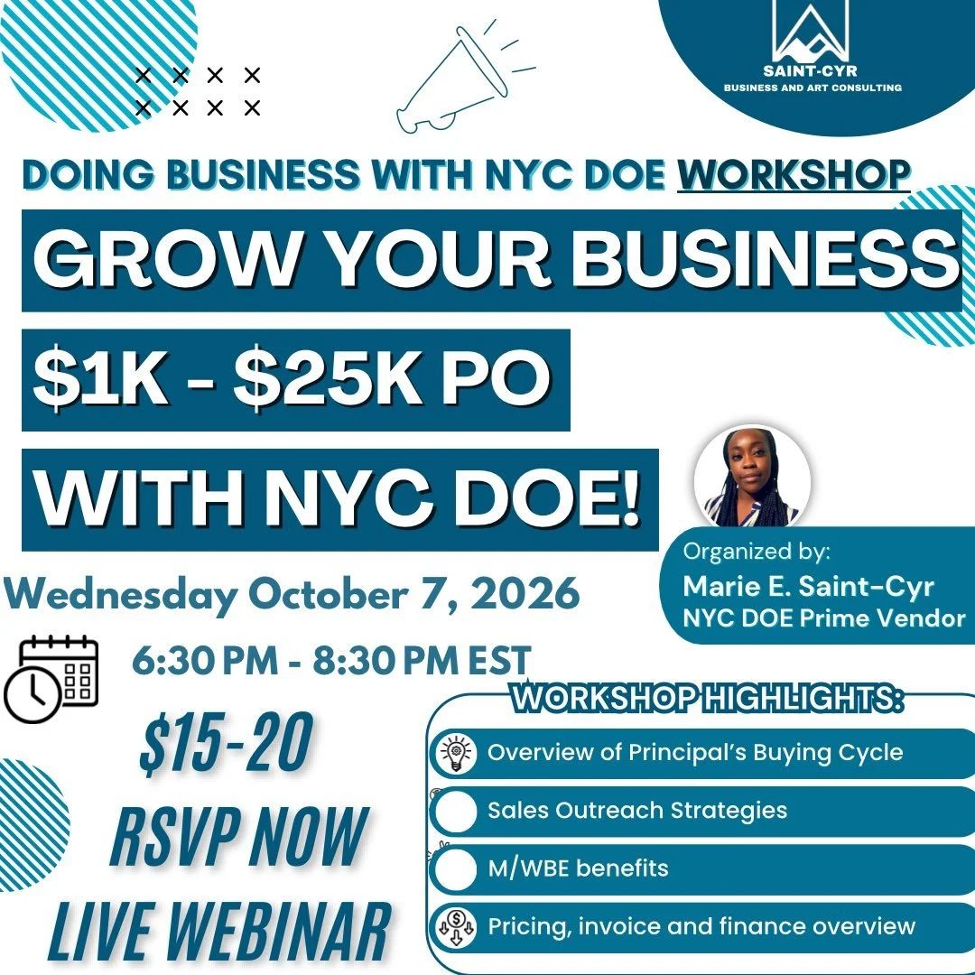 Want to learn how to sell your products or services to NYC Public Schools? 🏫💰

I grew my business from $50K to $1M+ in less than 3 years, with NYC Public Schools playing a major role in that growth.

Now I&rsquo;m teaching other business owners how
