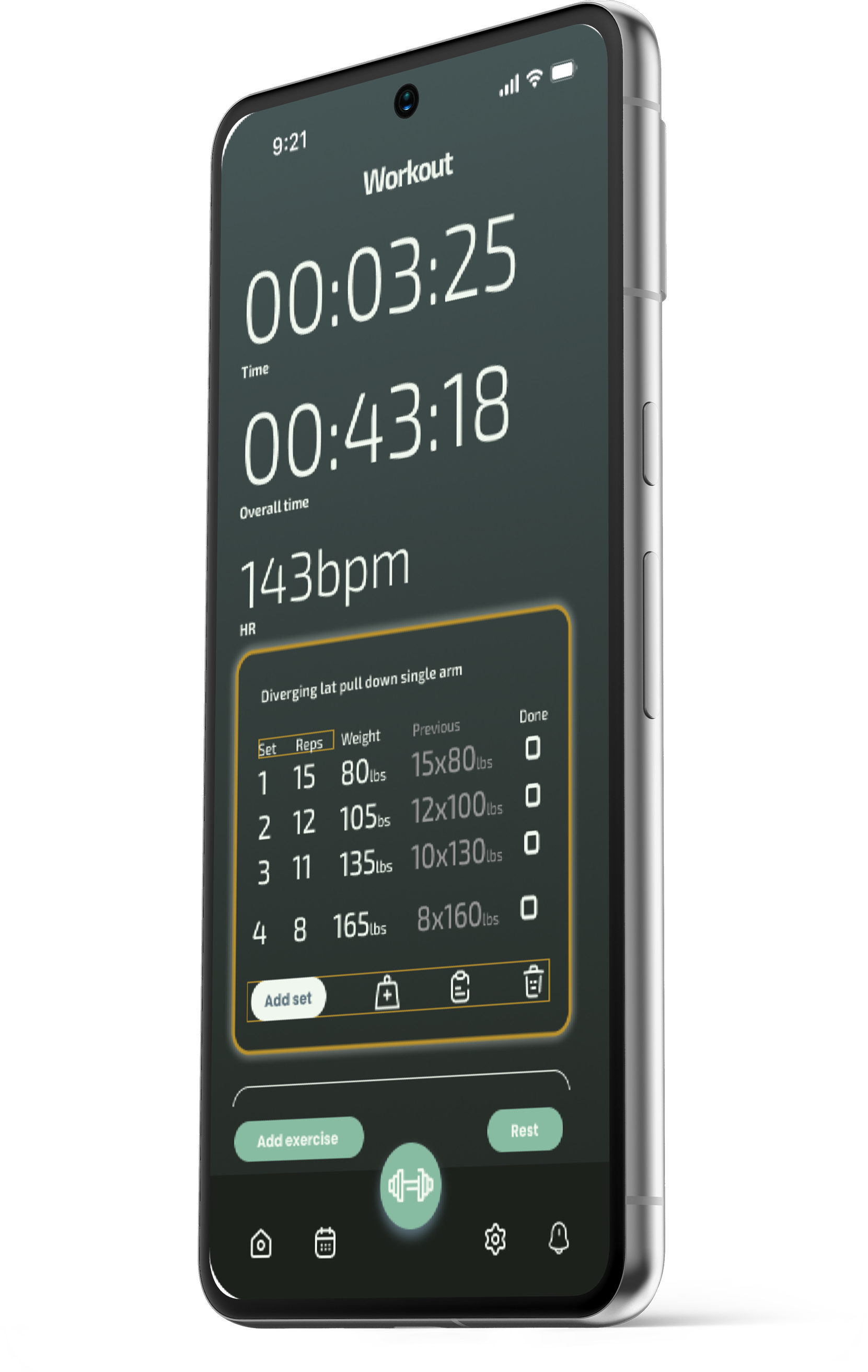 Journalling workouts screen