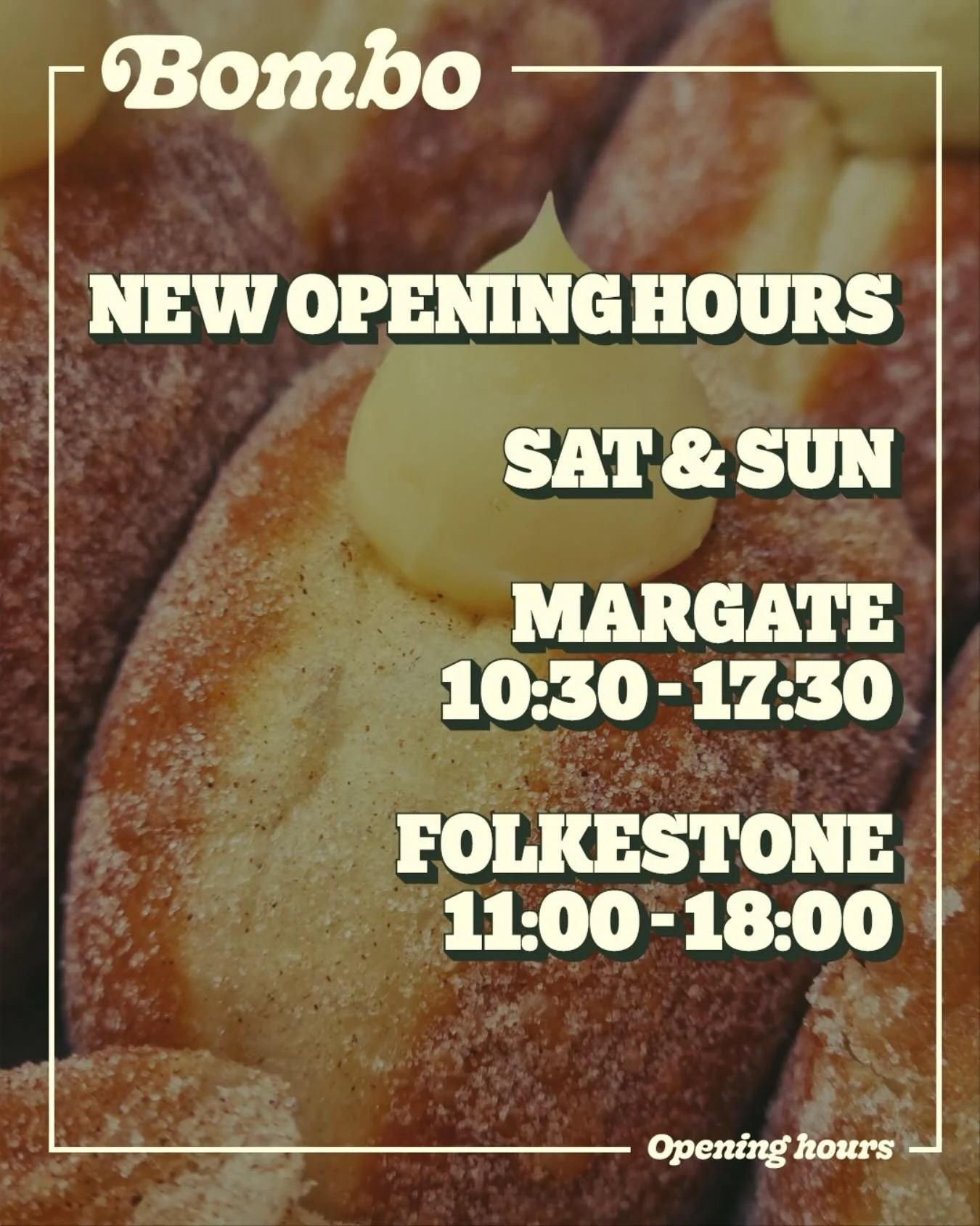 New opening hours for autumn. 
Does exactly what it says on the tin. 
Contemporary cultural reference for you there.
#autumn #openinghours #Margate #Folkestone #doughnuts #ronseal #weekend #itsSaturday #andSunday