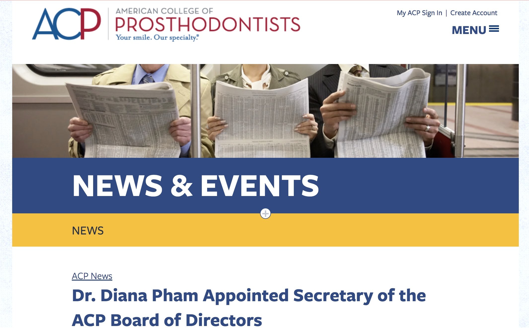 Dr. Diana Pham, a maxillofacial prosthodontist in Houston, Texas, was appointed Secretary of ACP Board of Directors.