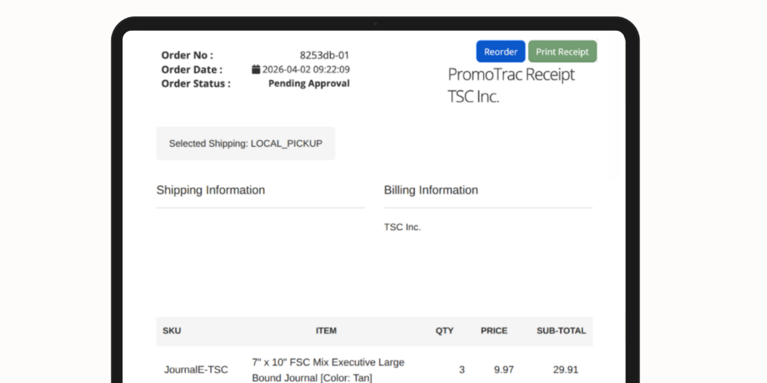 Updated Receipt Page with Reorder Button
