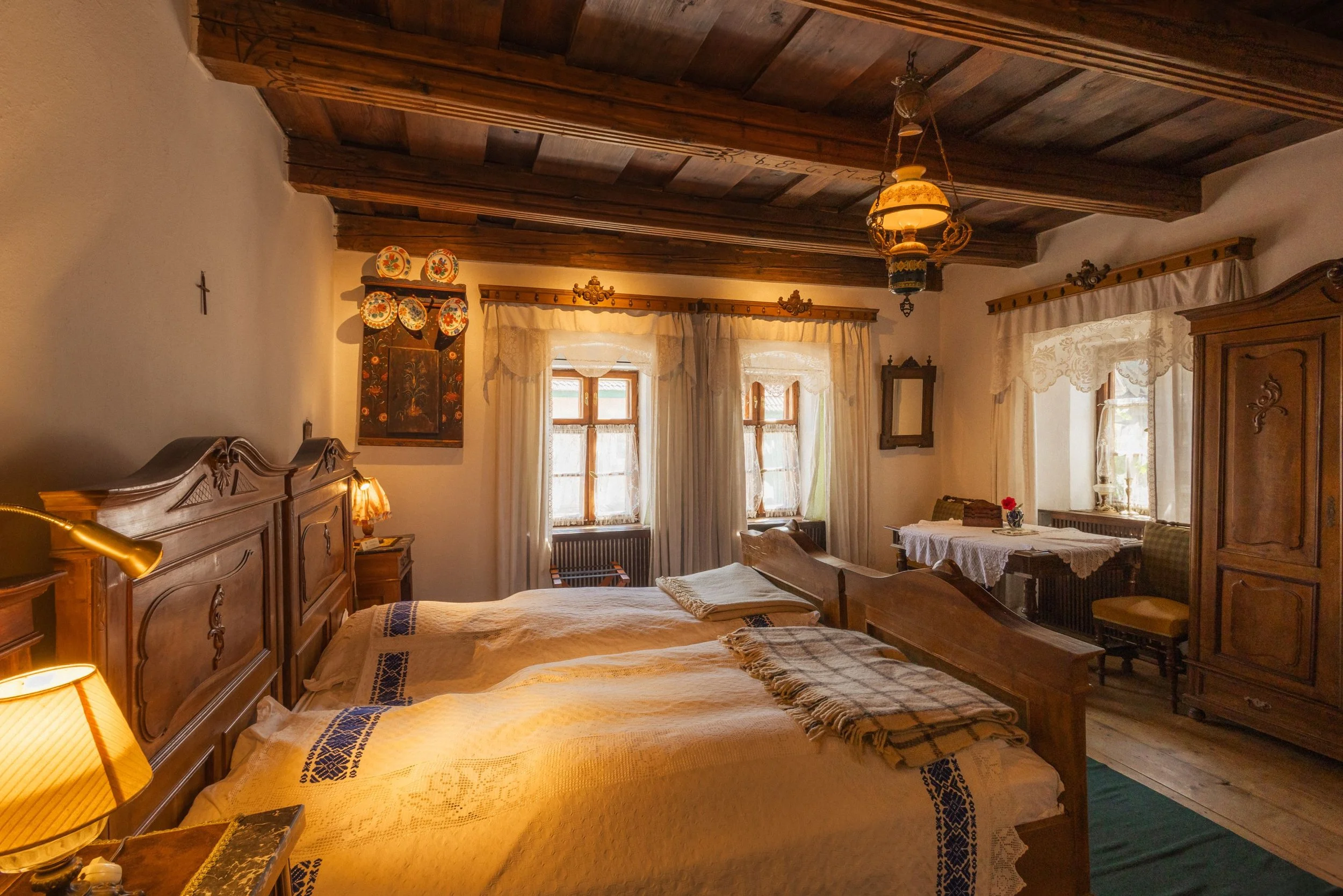 Interior Bedroom, the Count's Room at the Kalnoky Guesthouses, Transylvania furnished with original antique furniture