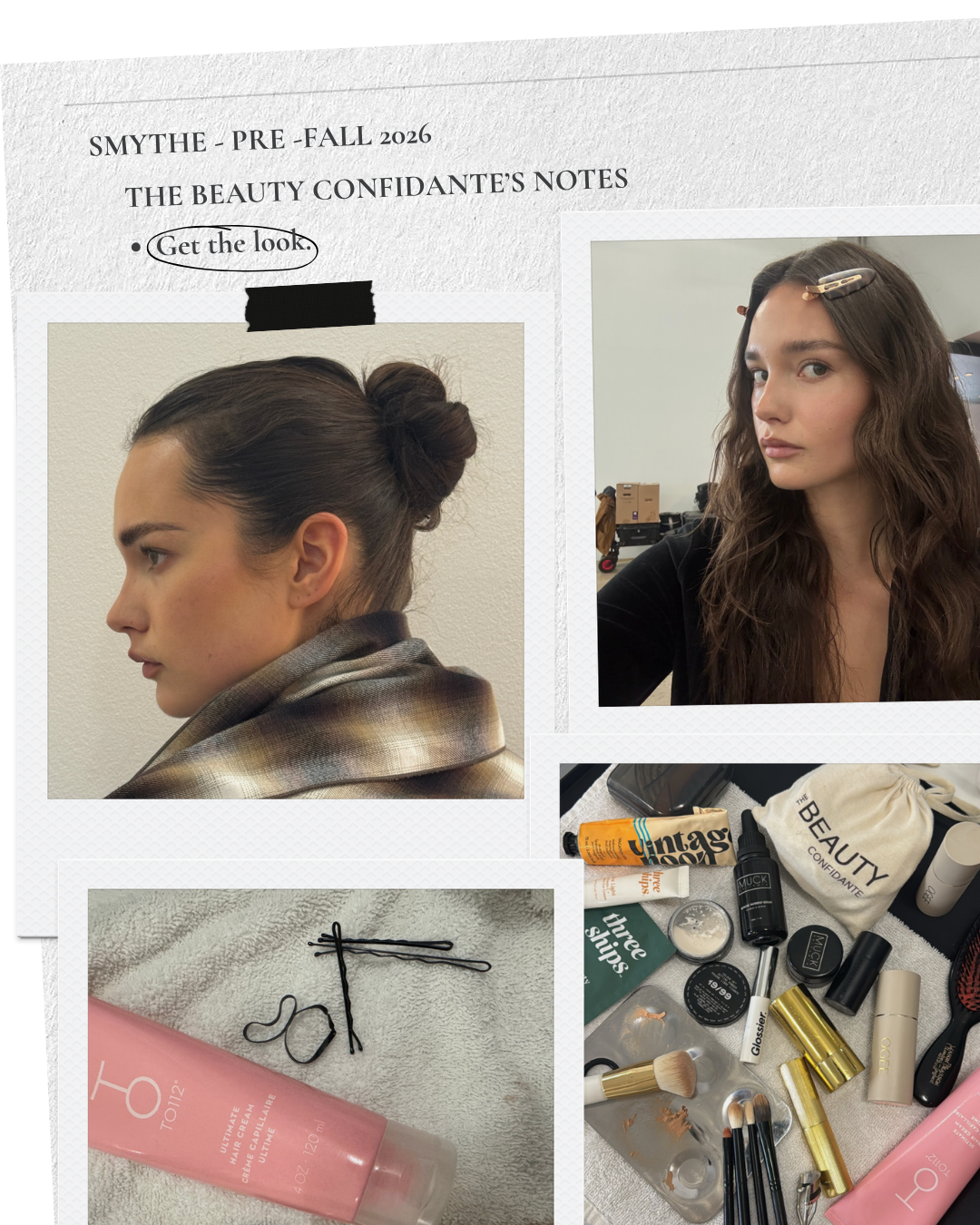 Updo hair style, and soft waves hairstyle by The Beauty Confidante Anna Nenoiu on model Noortje behind the scenes on set photoshoot Smythe breand