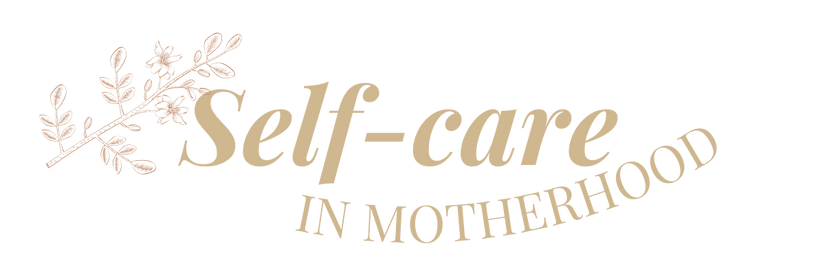 Logo with beige and brown text reading 'Self-care in Motherhood' and a branching plant graphic.
