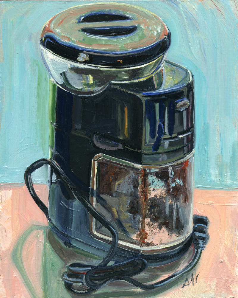 Slick Plastic Encased Grinder of Coffee Beans, Oil on Panel, 8" x 10"