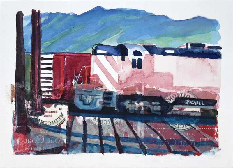 Marshmallow Train, Mixed Media, 7" x 5"