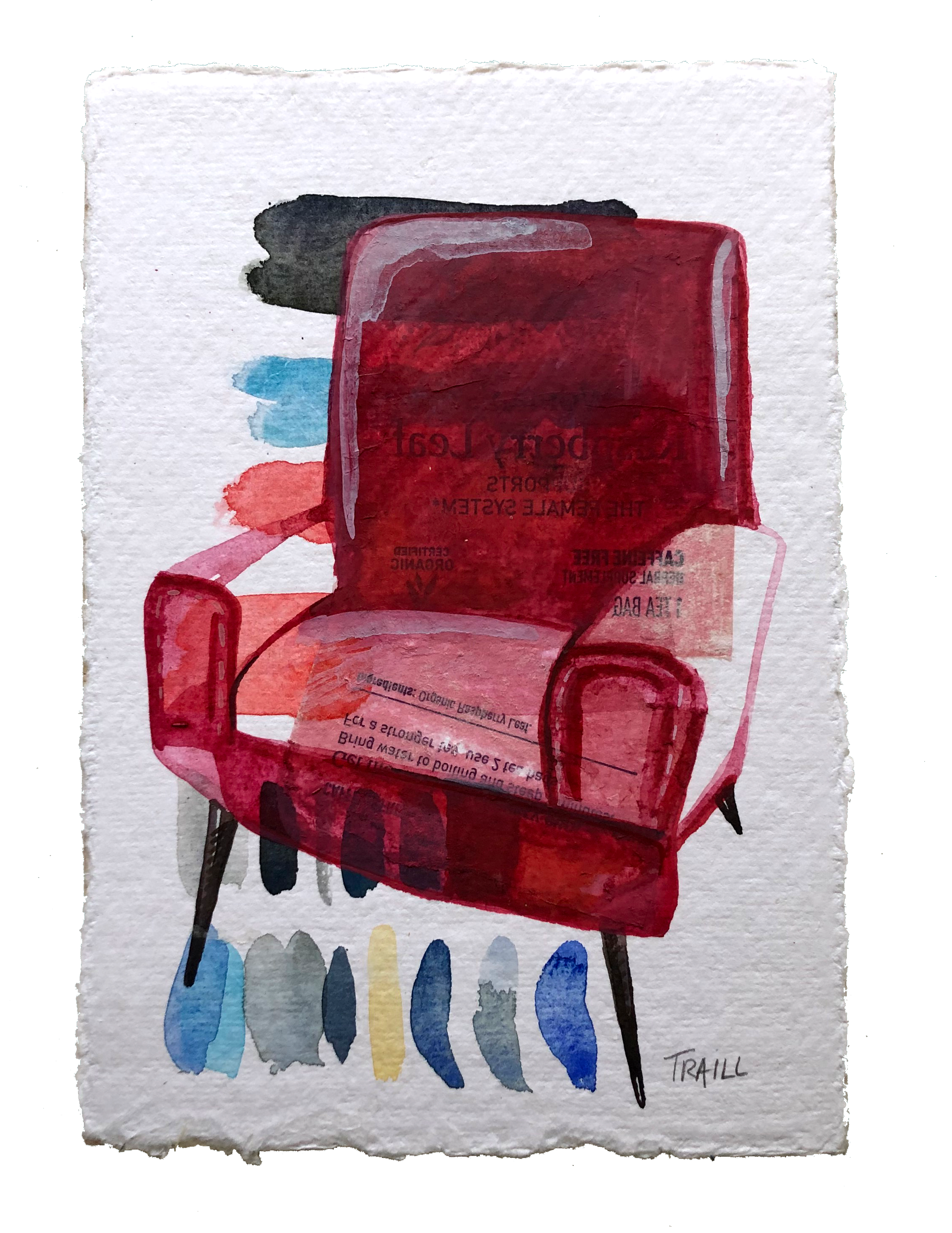 Raspberry Leaf Seat, Mixed Media, 5" x 7"