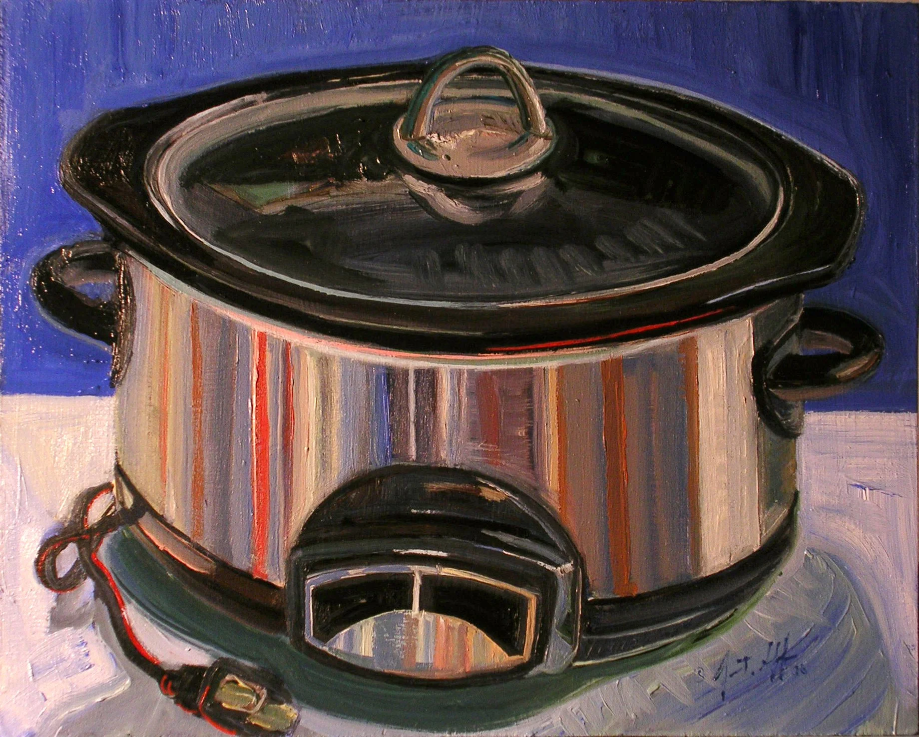 Stoneware Cooker of Comfort Food, Oil on Panel, 10" x 8"
