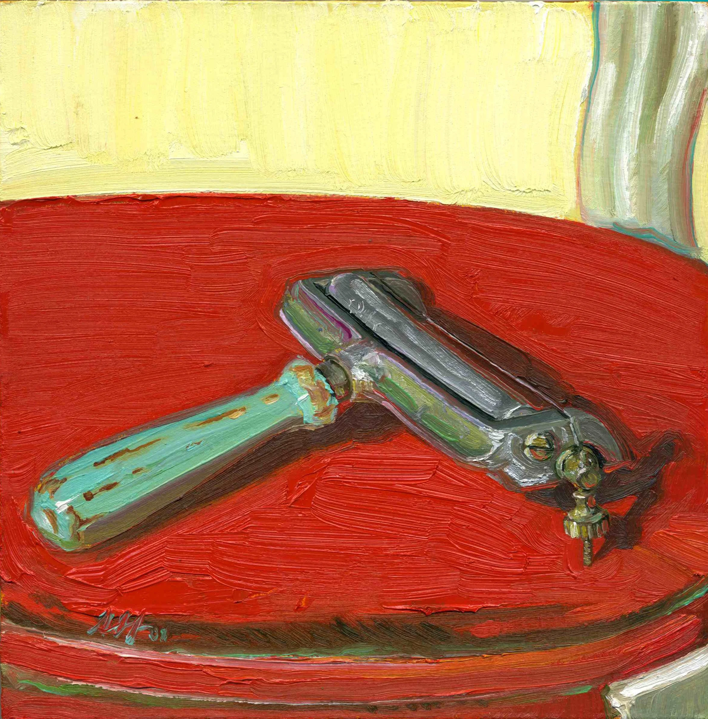 Oh! Slicer of Cheese, Oil on Panel, 8" x 8"