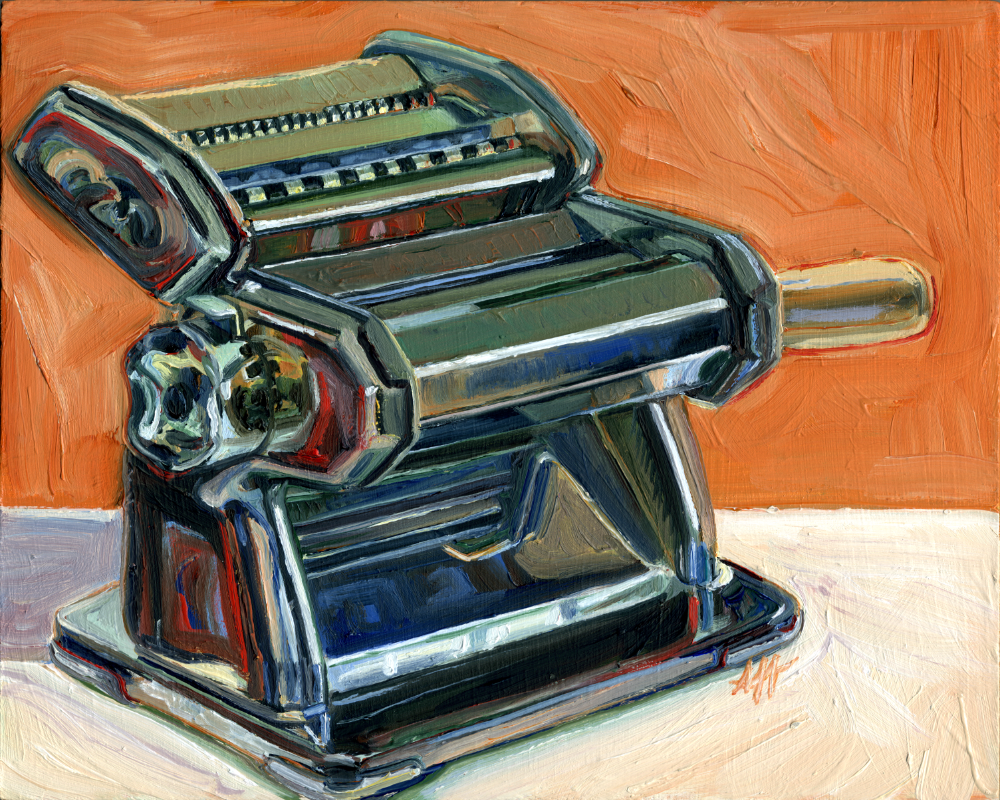Chrome Fabricator of Pasta, Oil on Panel, 10" x 8"