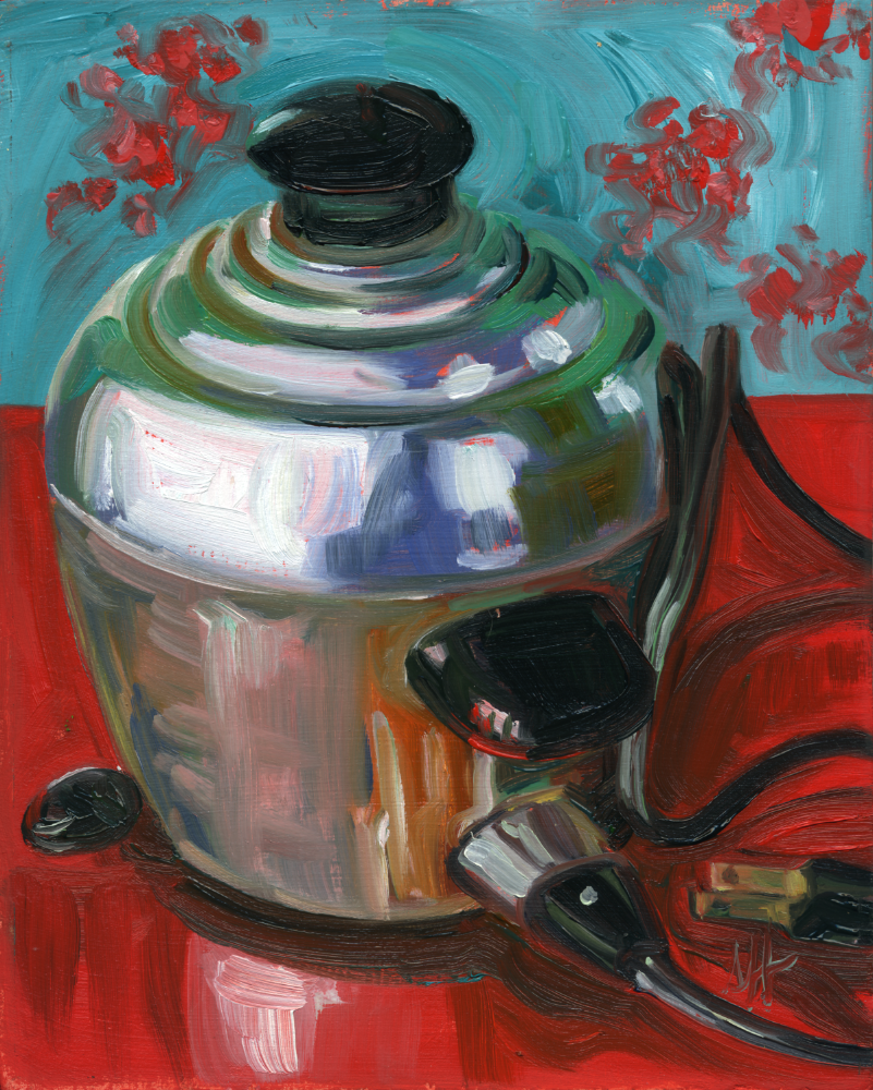 Stainless Steel Cooker of Eggs, Oil on Panel, 8" x 10"