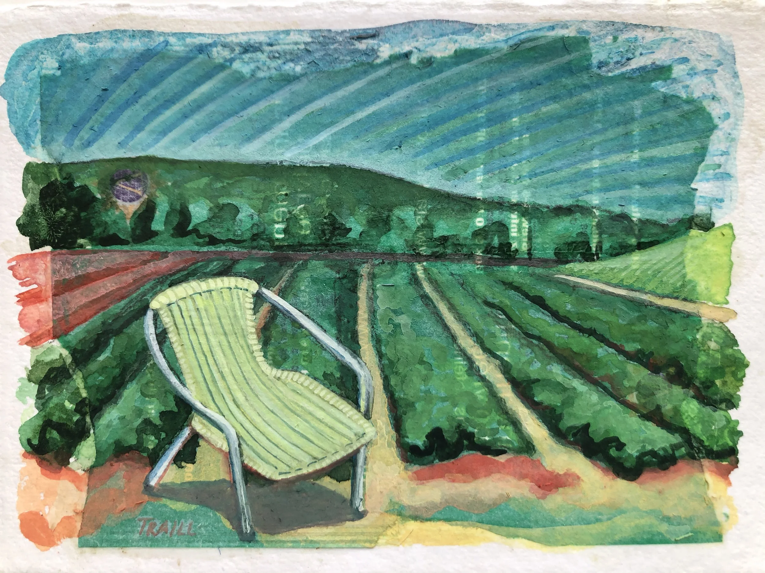 Mint Seat of the Strawberry Fields, Mixed Media, 7" x 5"