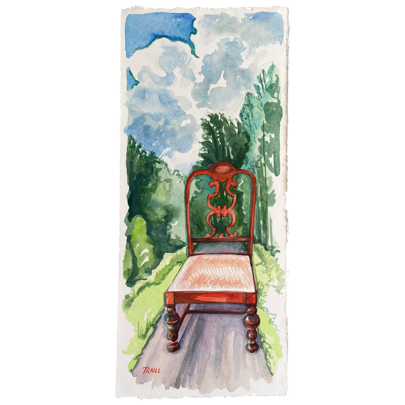 A Seat on the Middle Path, Watercolor, 5" x 11.5"