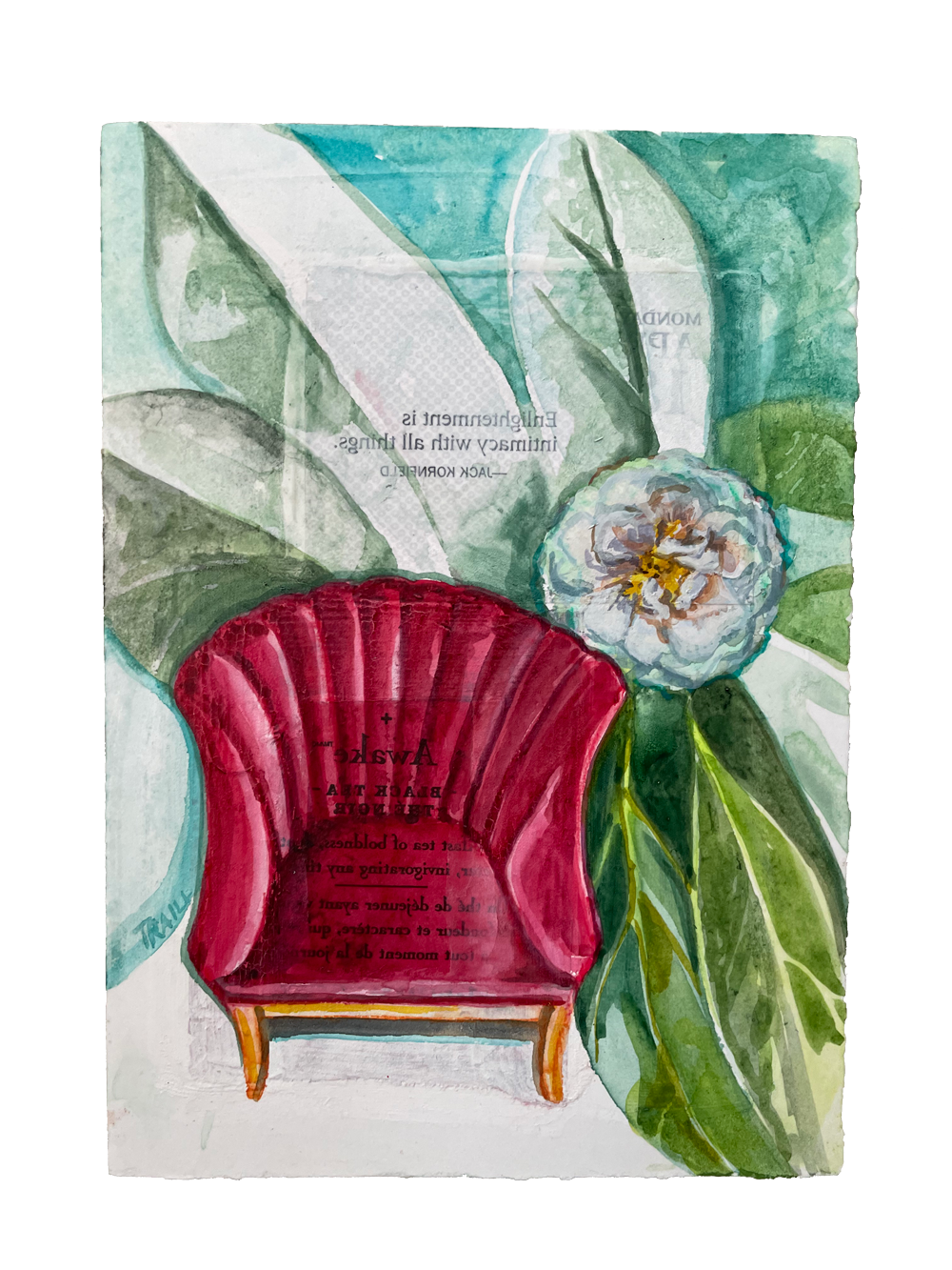 Camellia Seat of Intimacy, Mixed Media, 5" x 7"