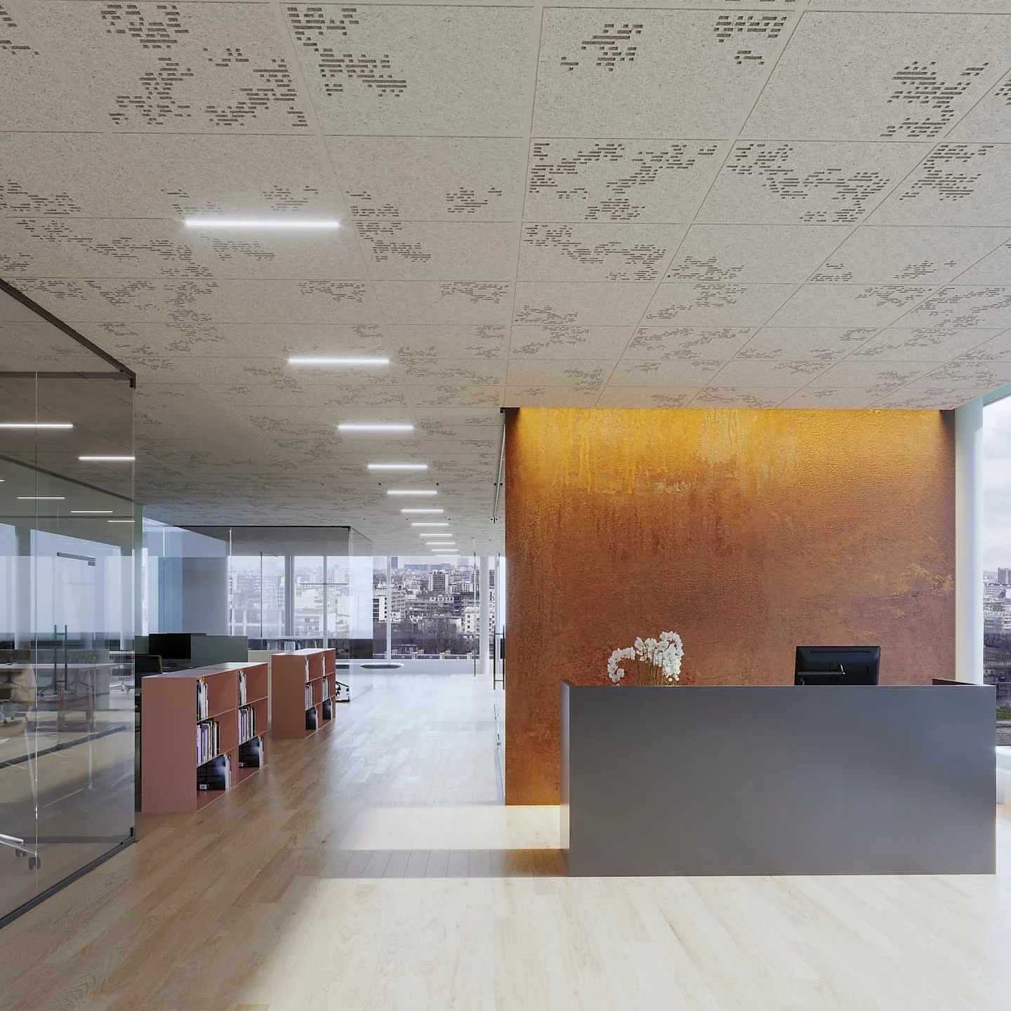 Calm acoustic ceiling tiles by @wearefactdesign

Research shows that perceiving natural fractal patterns activates a stress-relief response in our bodies. By tapping into that natural response, our Calm series supports a sense of calmness and concent