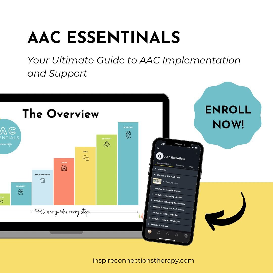 So what&rsquo;s this AAC Essentials Course?!? 

It&rsquo;s the answer to your AAC implementation questions! Designed to give you a step by step process for supporting AAC while keeping the uniqueness of every AAC user at the forefront! 

8 models of 