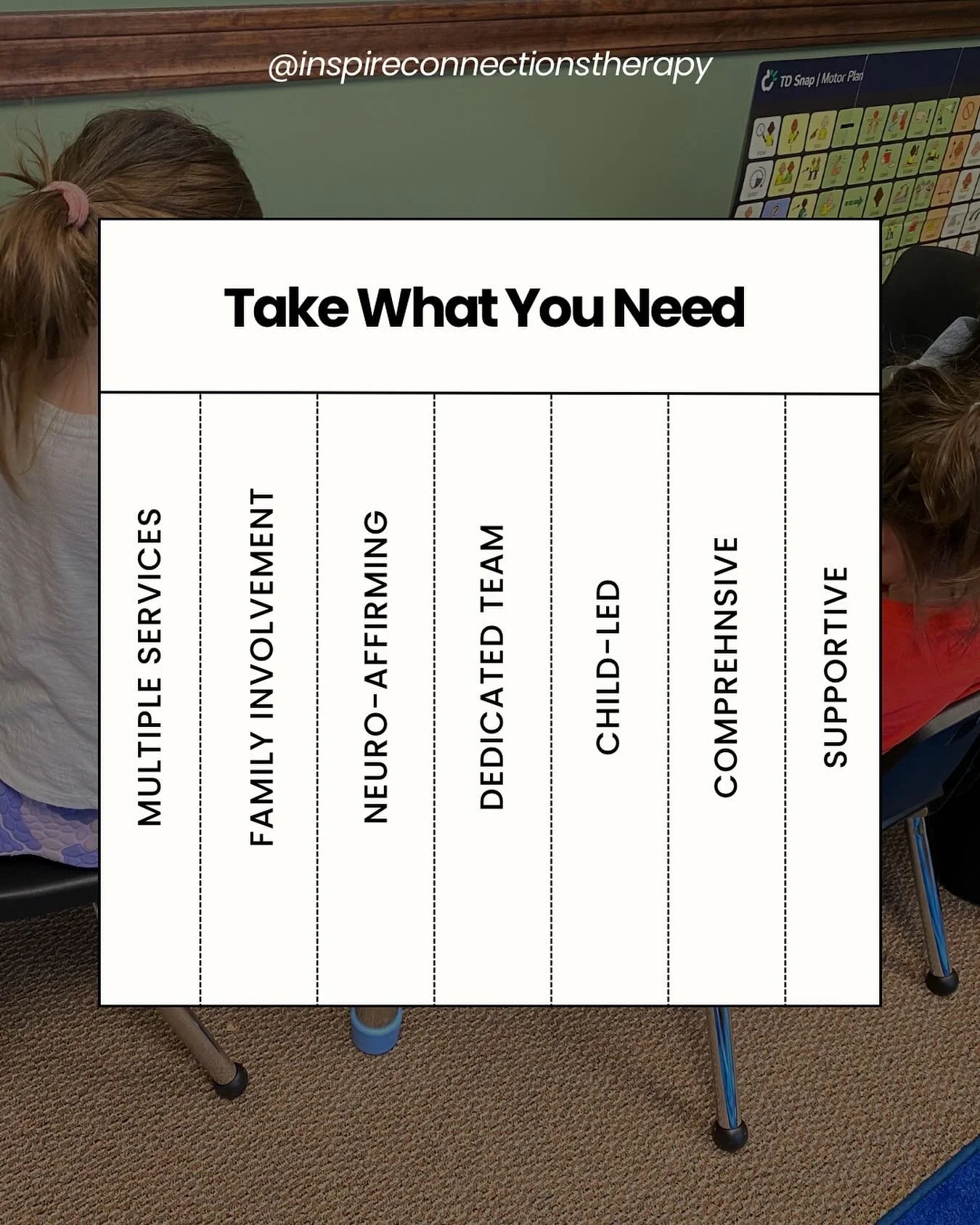Take what you need! 

We know that finding the right provider for our child can be really challenging!

We are here to offer everything we would look for in a clinic. What is the most important thing you look for?