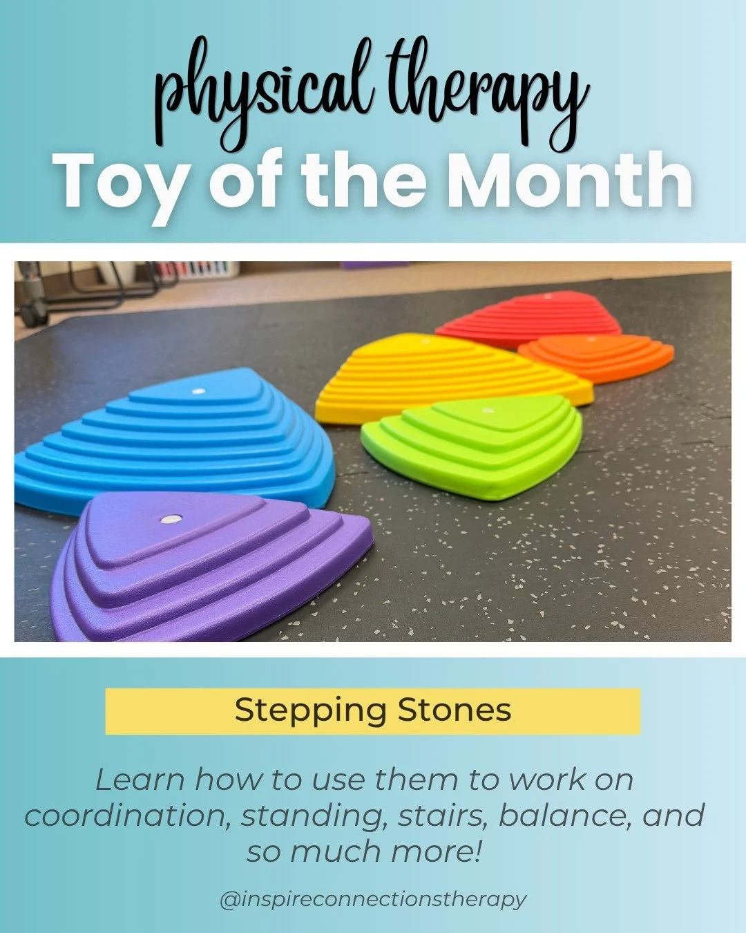 ⭐Physical Therapy Toy of the Month - STEPPING STONES

A favorite for working on balance, coordination, and more! 

 Why we love them: 
💛They can be used across ages to build balance and coordination! They can be rearranged and added to other play fo