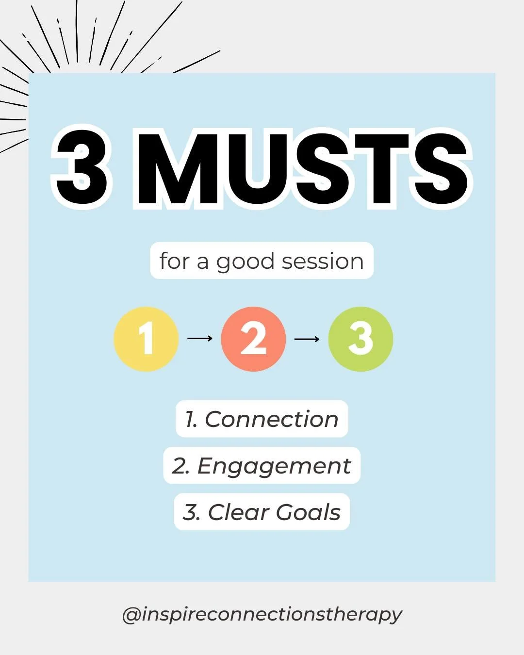 3️⃣ Things every therapy session must have!

💛Connection - before our kids are ready to learn they must feel comfortable and safe in our environment. This is our number ONE priority because without it, learning becomes so much more challenging

💛En
