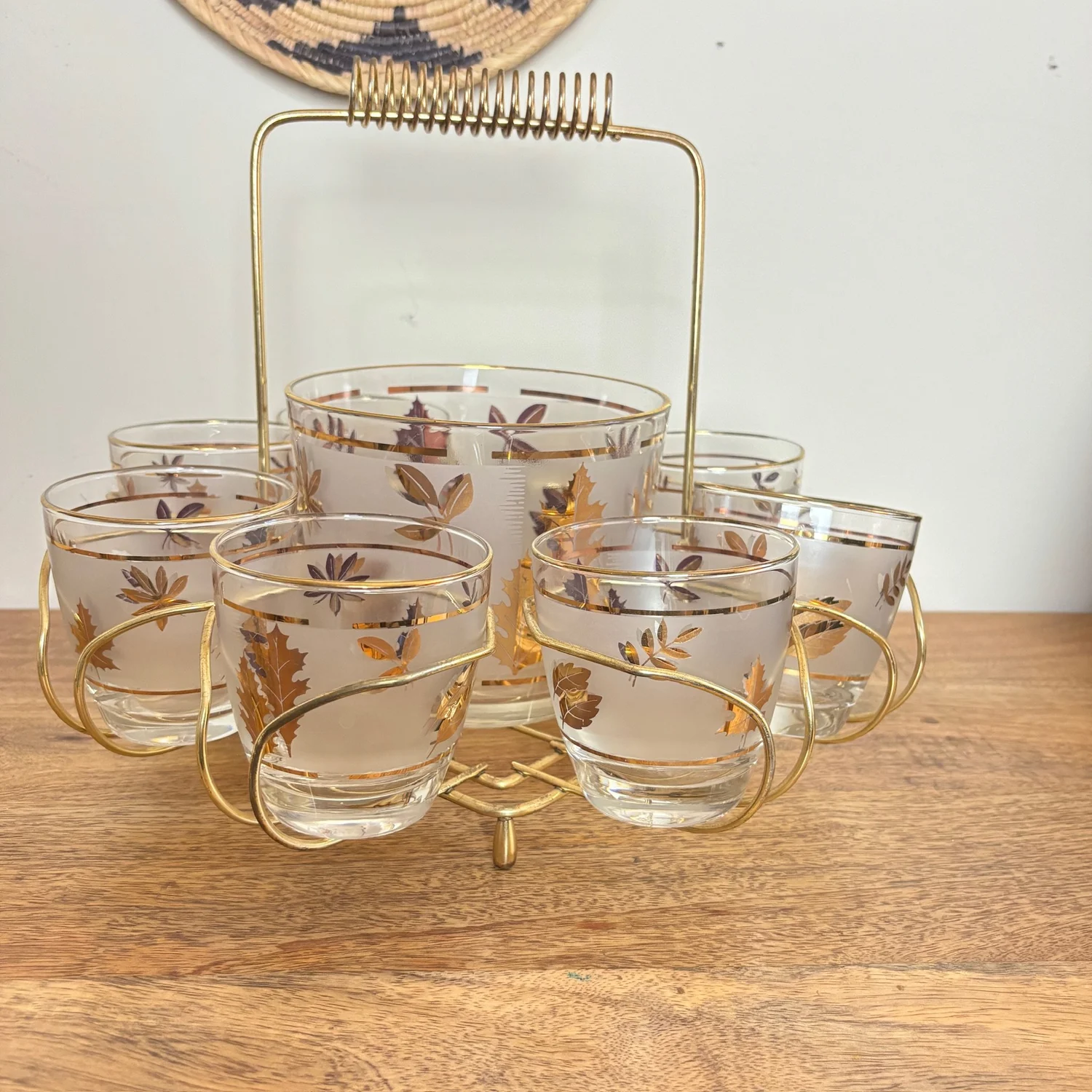 Vintage Libbey Frosted & Golden Foliage Cocktail Glasses