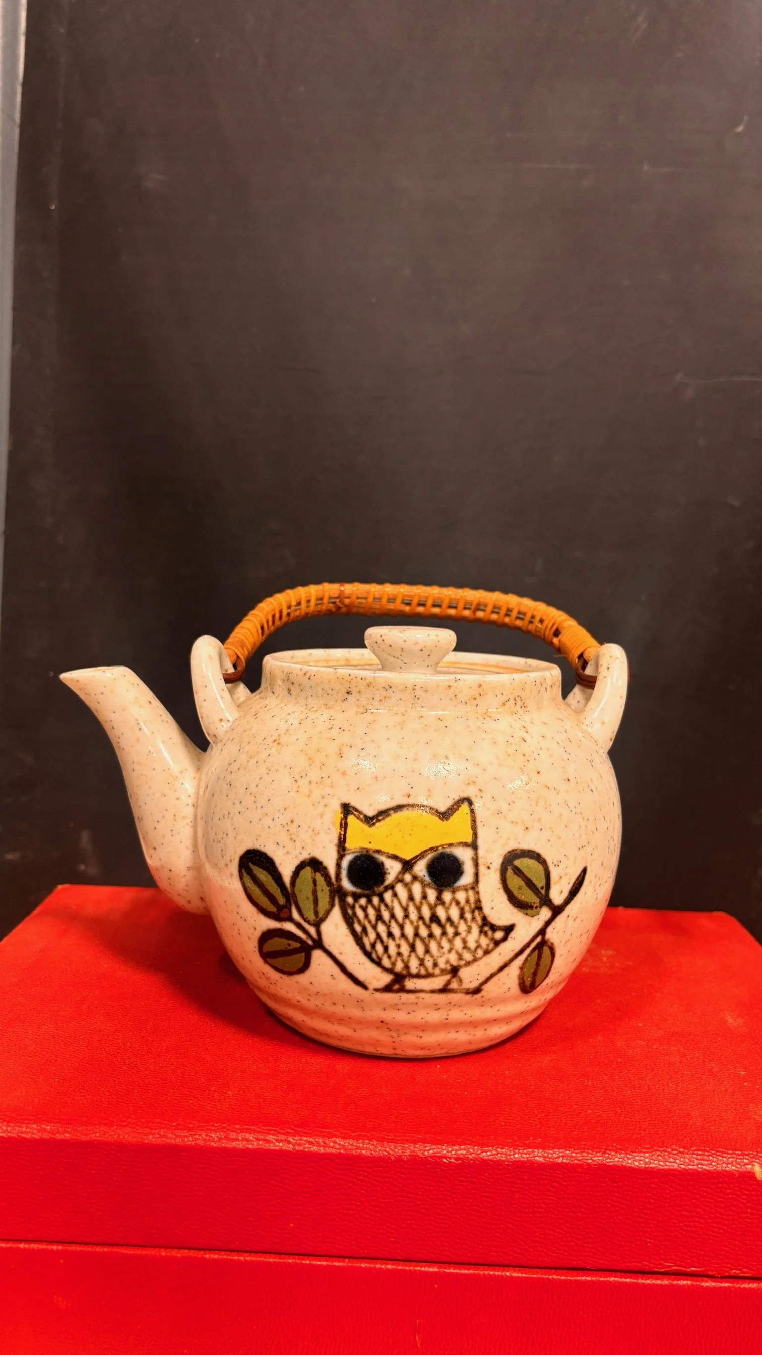 VTG Otagiri Stoneware Owl Teapot with Bamboo Handle 5” x 6.5”