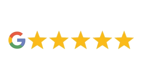 Google logo followed by five yellow stars, representing a five-star rating.