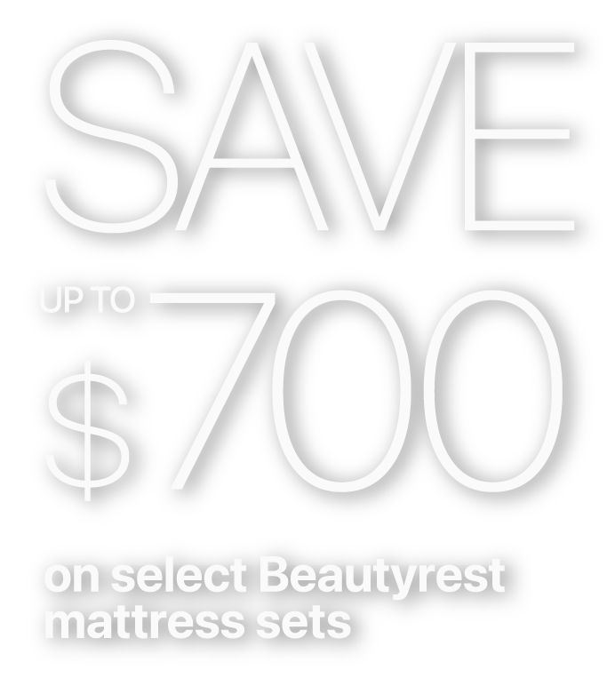 Advertisement for a sale saving up to $700 on select Beautyrest mattress sets.