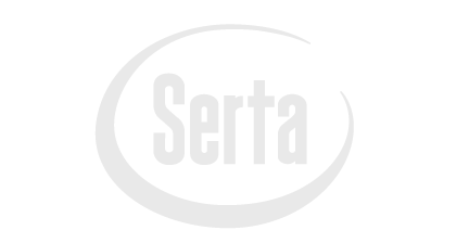 Serta logo in white on a black background.