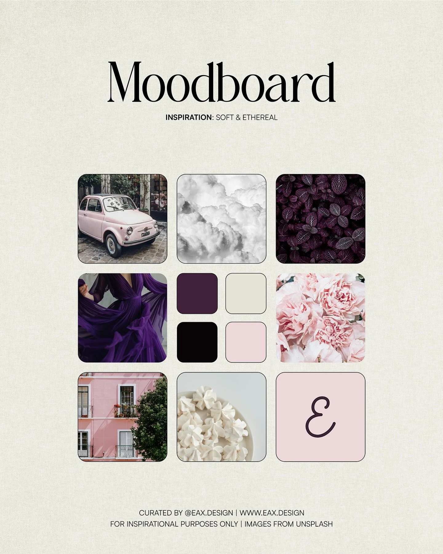 It&rsquo;s another MOODBOARD MONDAY at EAX! 

Drop one word in the comment for this 👇🏾

#eaxdesign #moodboardmonday #designinspᴏ #softmoodboard #etherealmoodboard #colorpaletteinspiration #purplepalette #pinkpalette